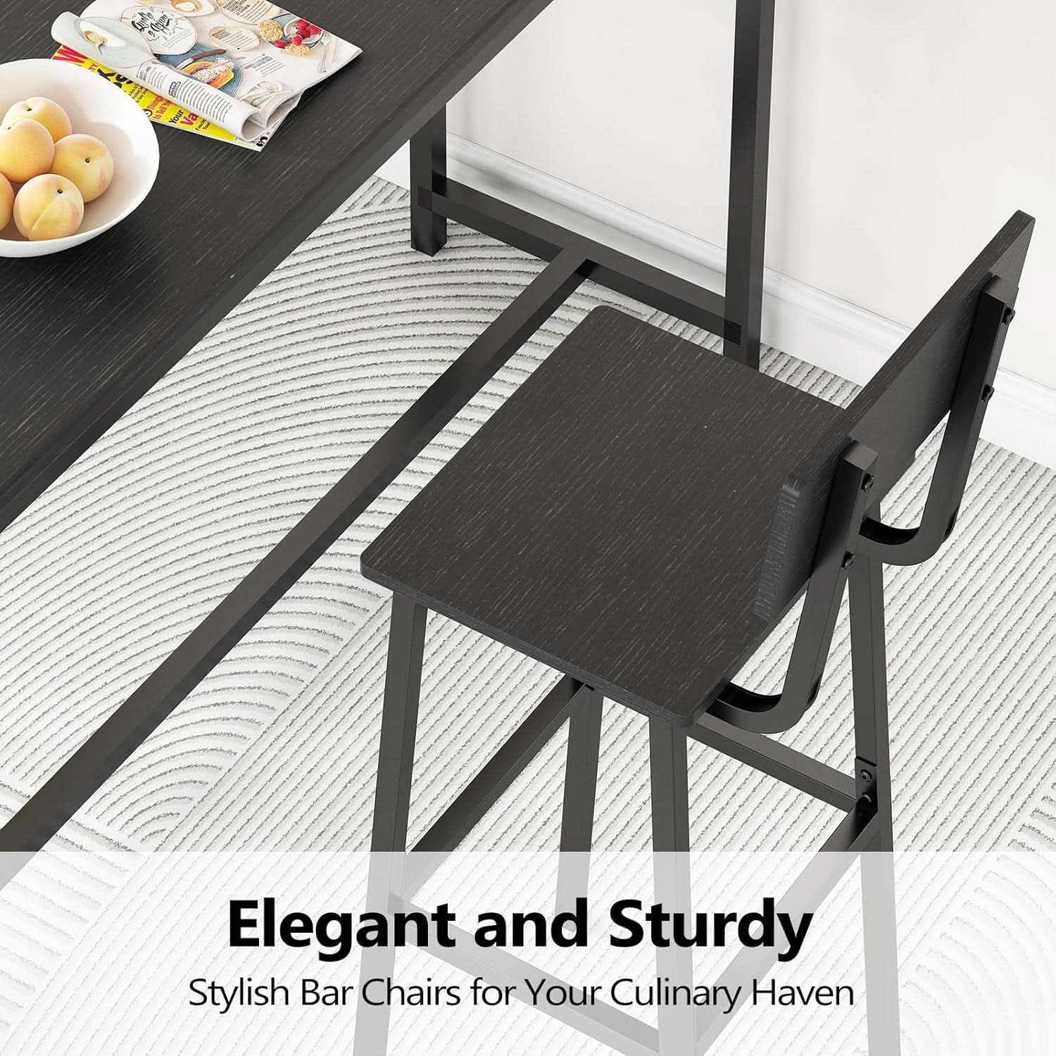 Industrial Tall Bar Stool Set Backrest Footrest Black