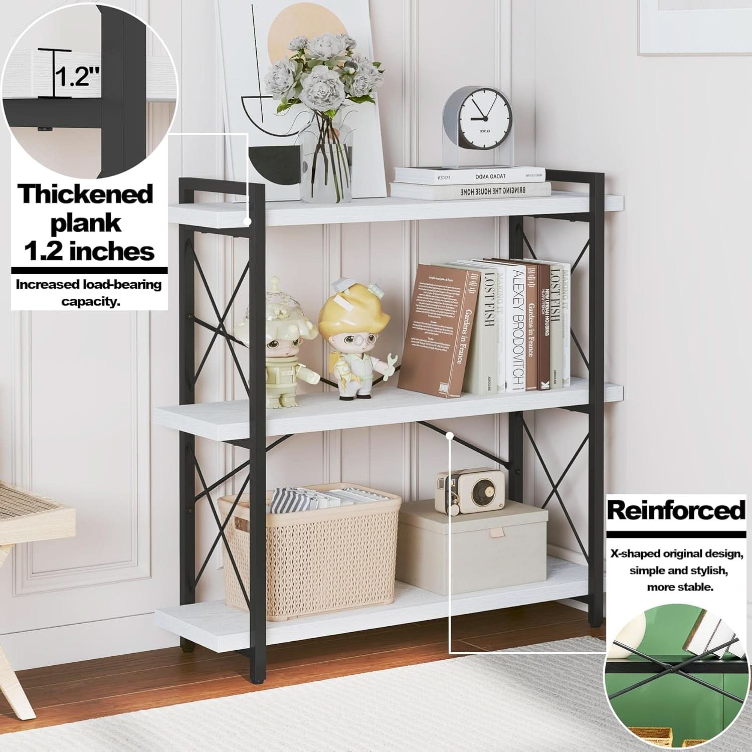 Industrial Three Tier Open Bookcase With Metal Frame Sturdy