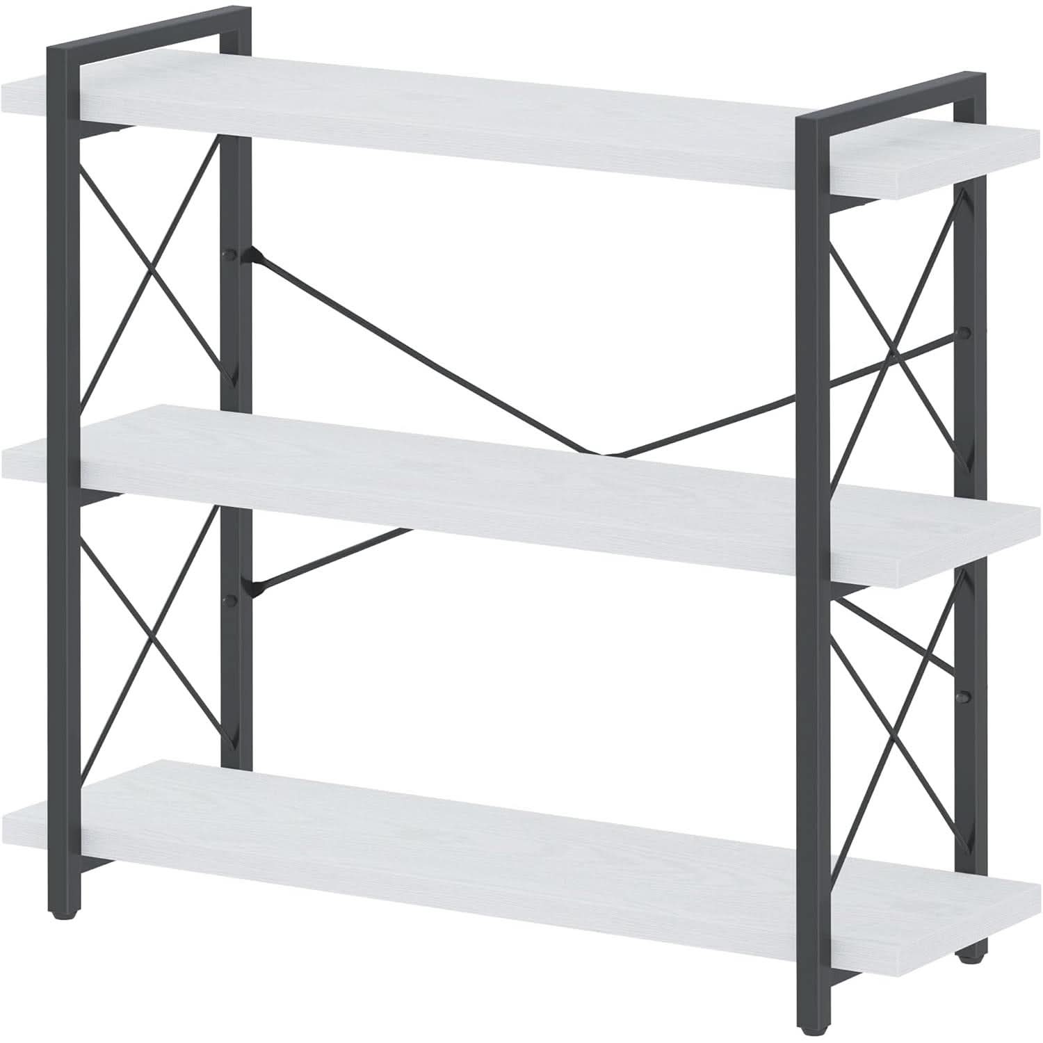 Industrial Three Tier Open Bookcase With Metal Frame Sturdy