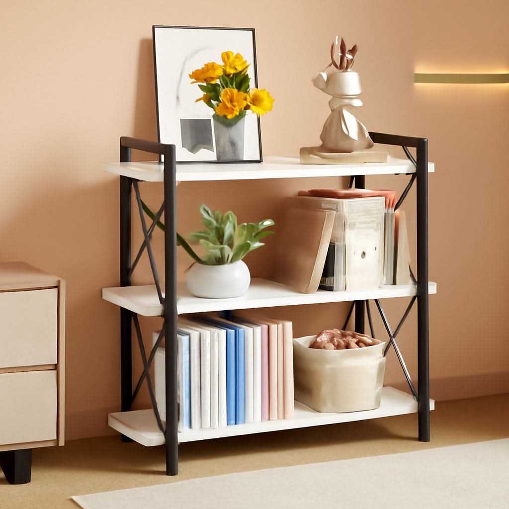 Industrial Three Tier Open Bookcase With Metal Frame Sturdy