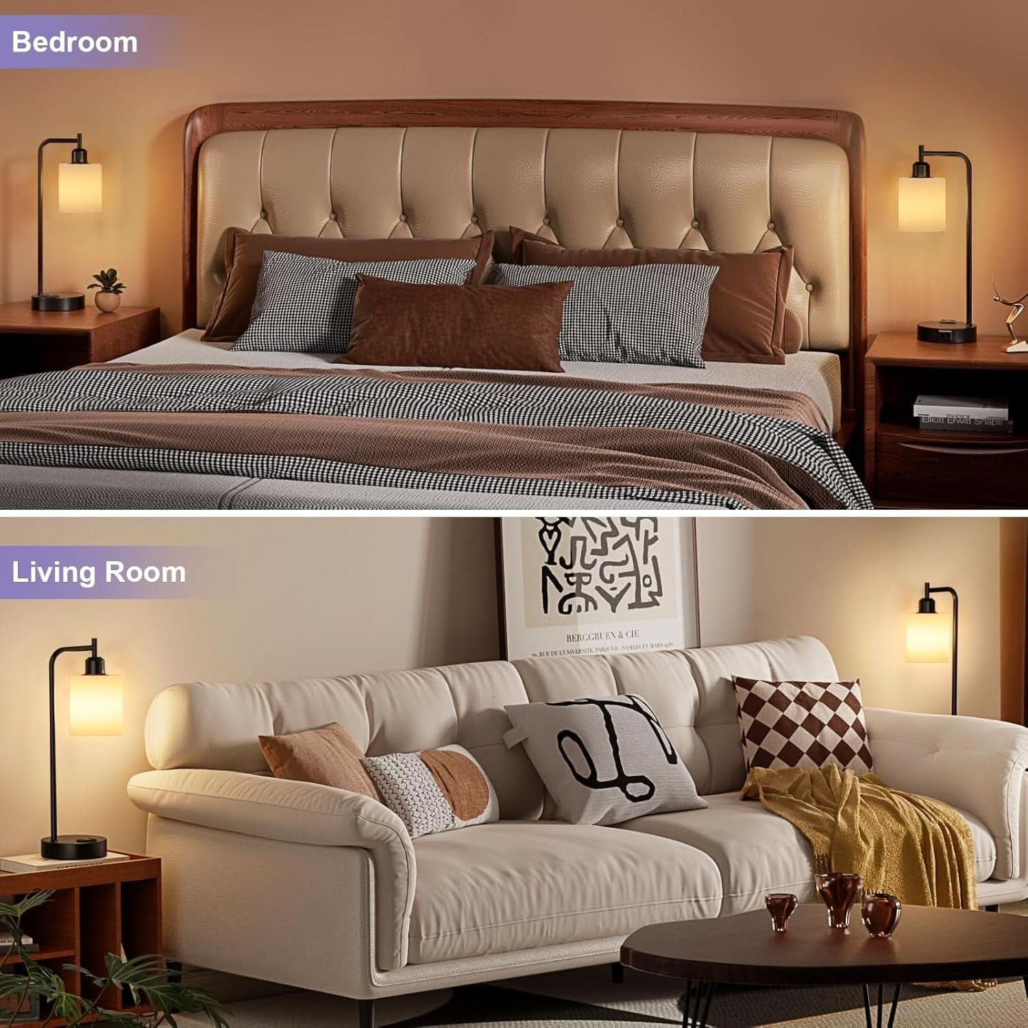 Industrial Touch Bedside Lamps 3-Way Dimmable USB-C