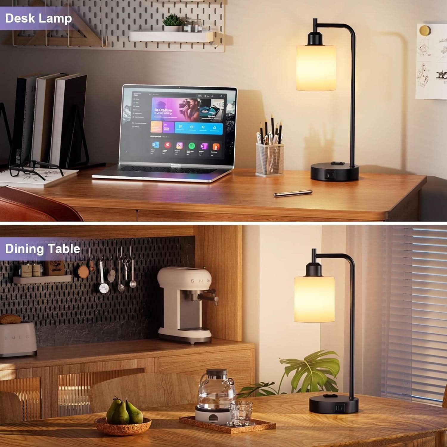 Industrial Touch Bedside Lamps 3-Way Dimmable USB-C