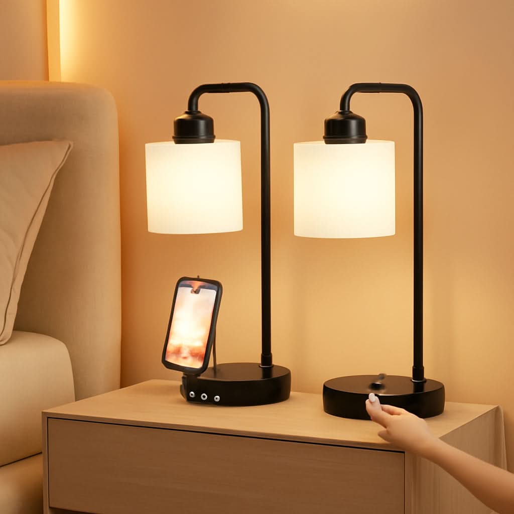 Industrial Touch Bedside Lamps 3-Way Dimmable USB-C