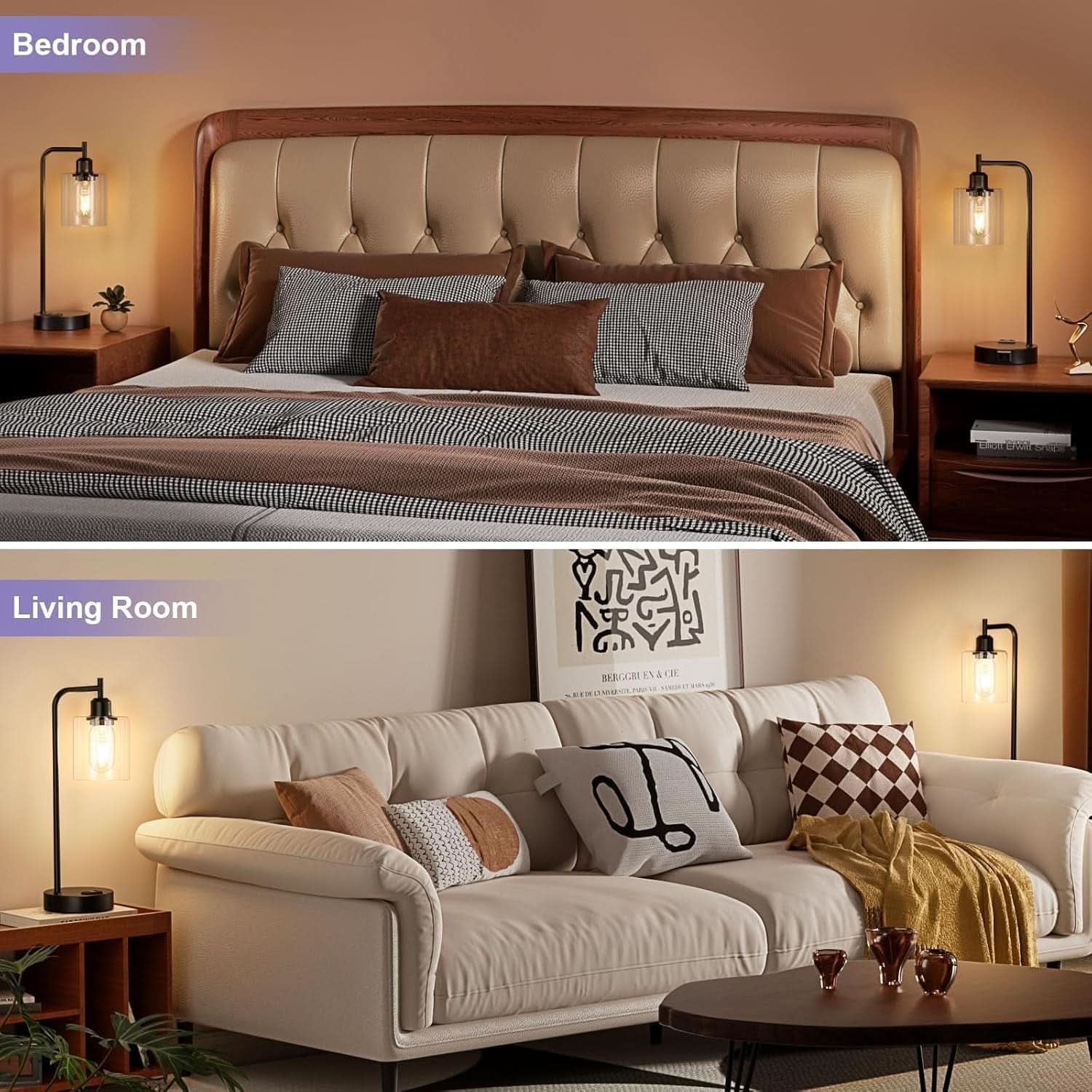 Industrial Touch Table Lamps Bundle Black 3 Way Dimmable USB