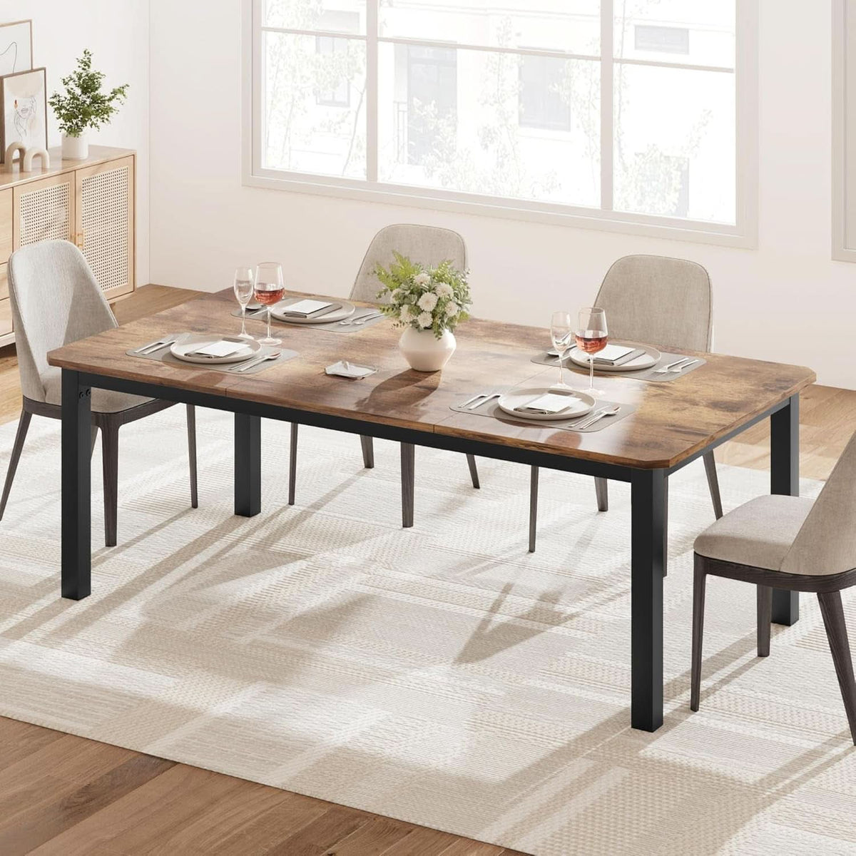 Industrial Wood Dining Table 78.7 Inches Long Brown Finish