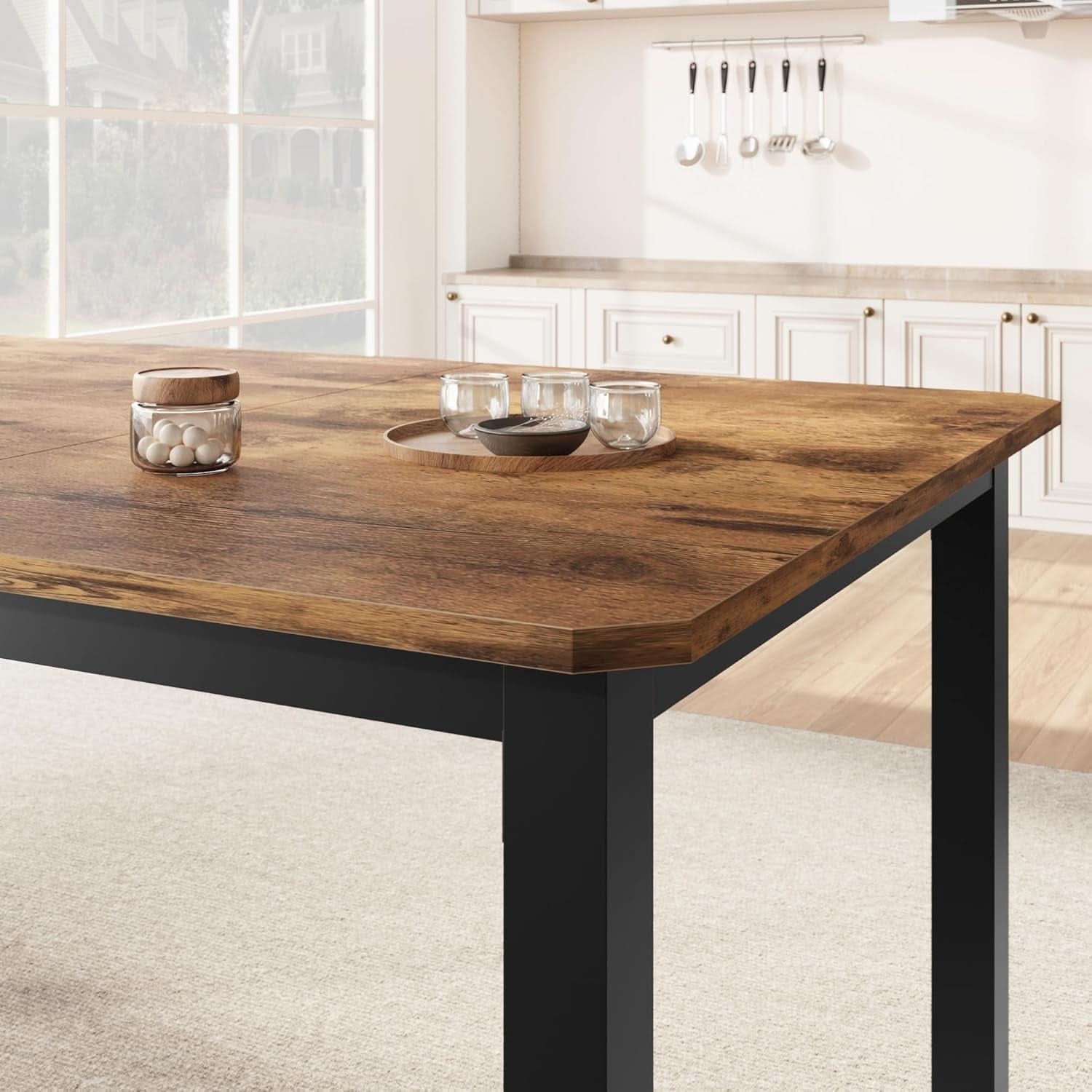 Industrial Wood Dining Table 78.7 Inches Long Brown Finish