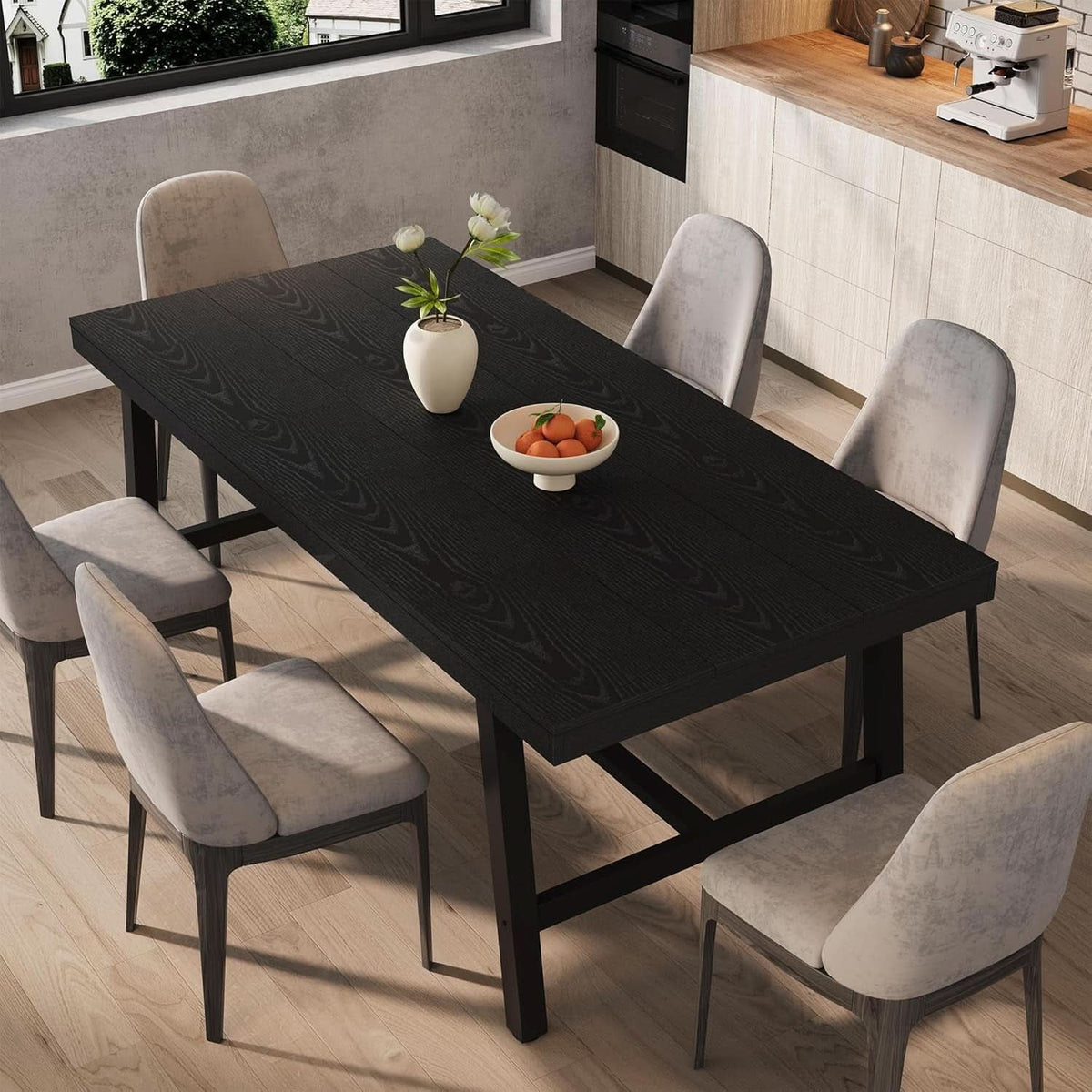 Industrial Wooden Dining Table 70 Inch Long Seats Six To Eight With Steel Frame