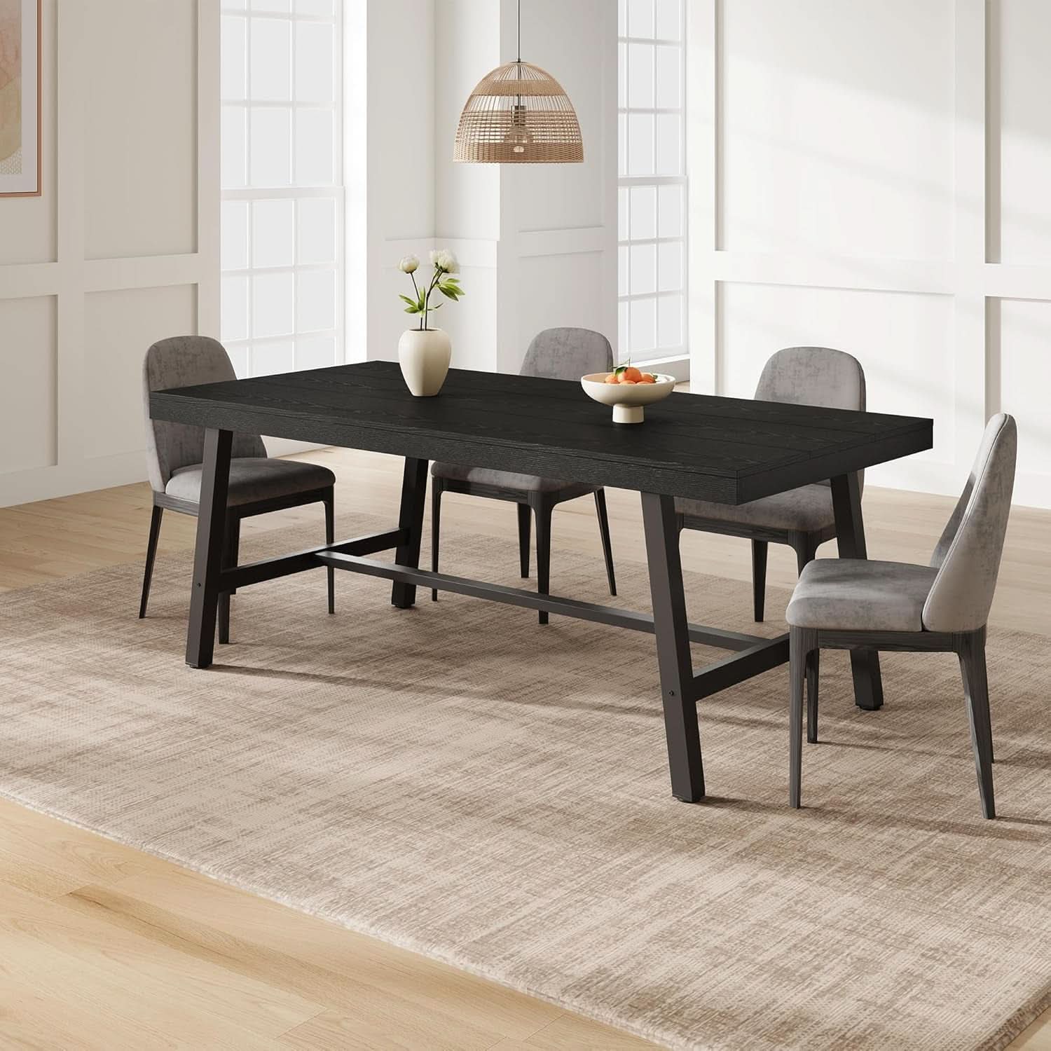 Industrial Wooden Dining Table 70 Inch Long Seats Six To Eight With Steel Frame