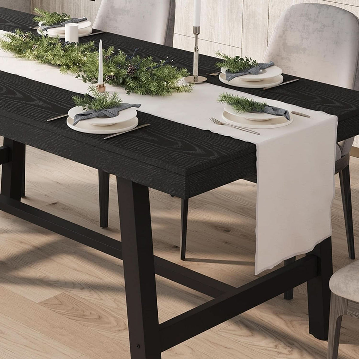 Industrial Wooden Dining Table 70 Inch Long Seats Six To Eight With Steel Frame