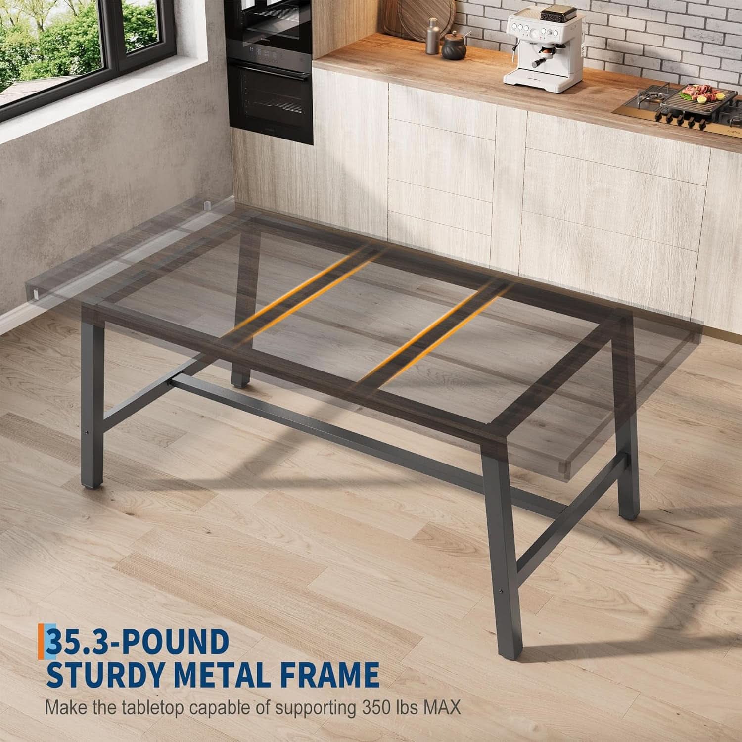 Industrial Wooden Dining Table 70 Inch Long Seats Six To Eight With Steel Frame