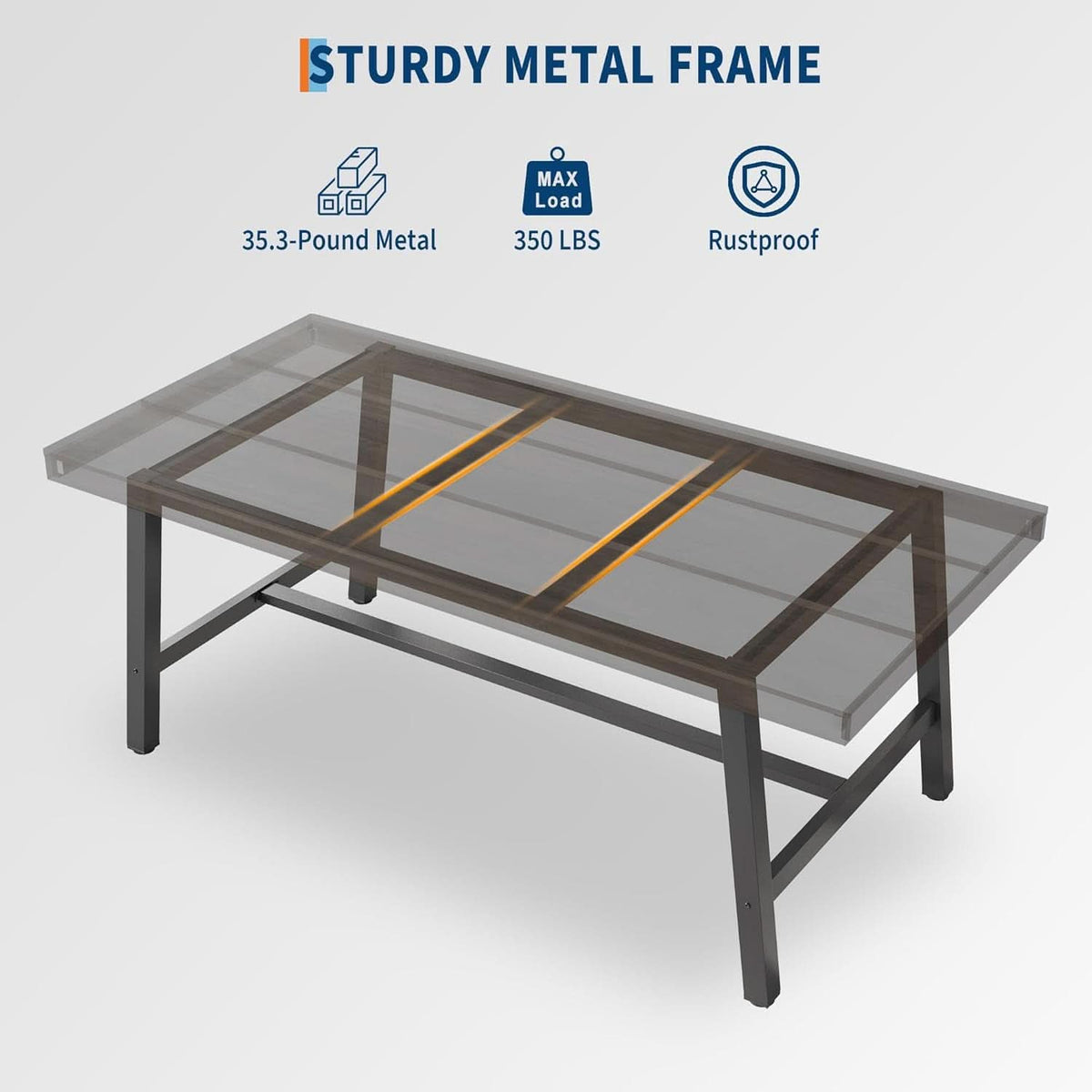 Industrial Wooden Dining Table 70 Inch Long Seats Six To Eight With Steel Frame