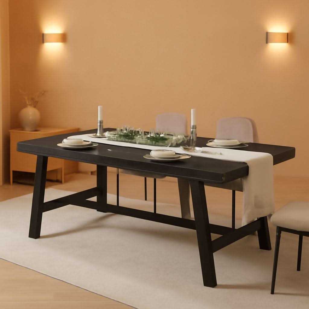 Industrial Wooden Dining Table 70 Inch Long Seats Six To Eight With Steel Frame