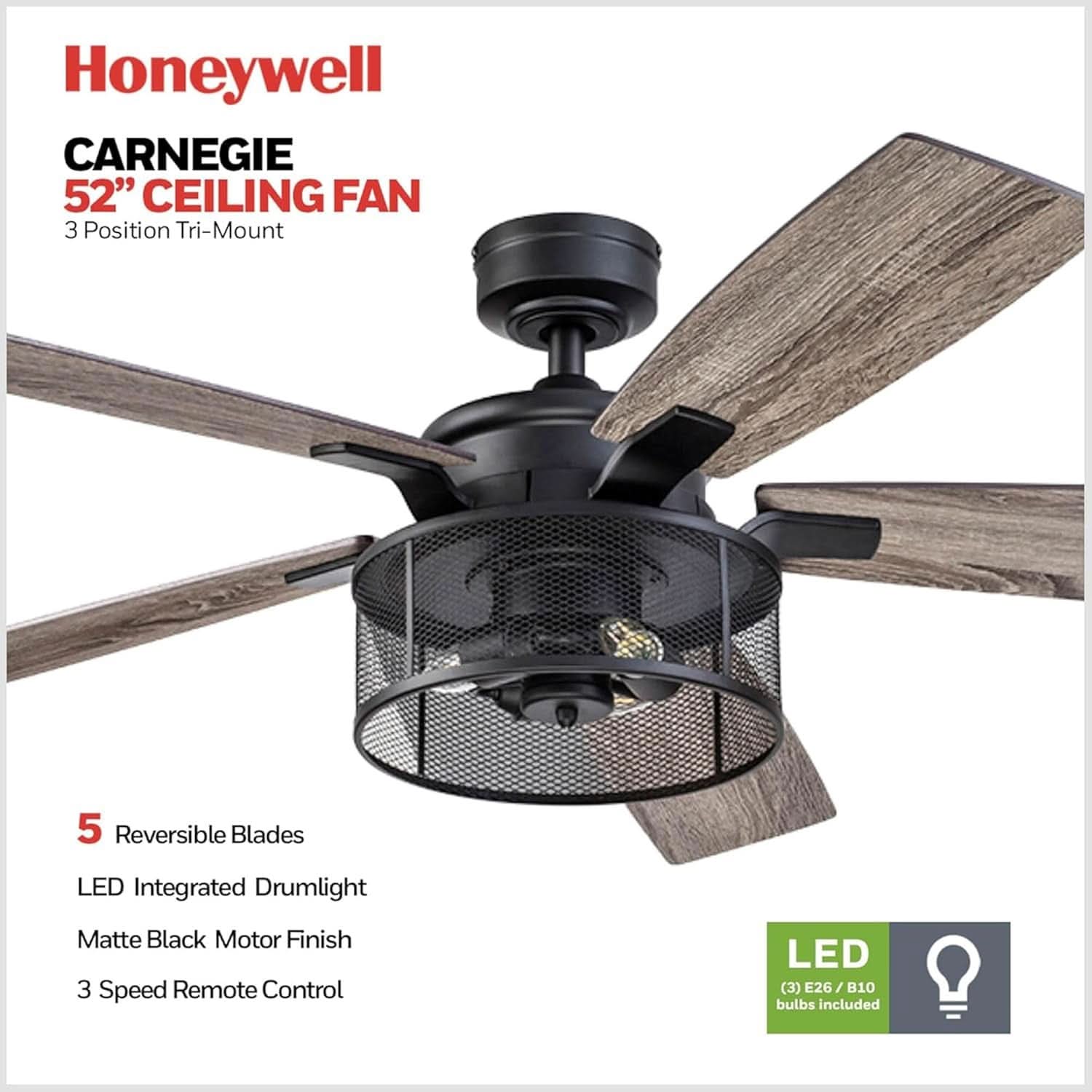 IndustrialStrength 52 Inch Ceiling Fan With LED Light