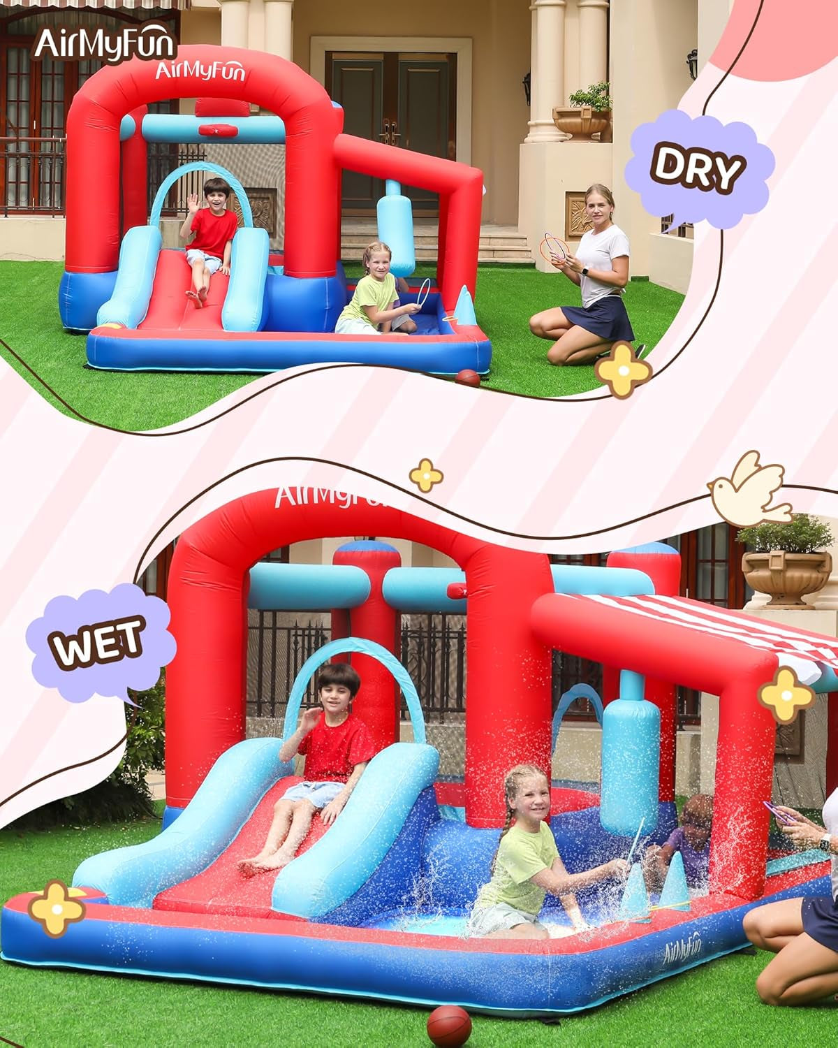 Inflatable Bounce House With Slide Ball Pit Outdoor Play