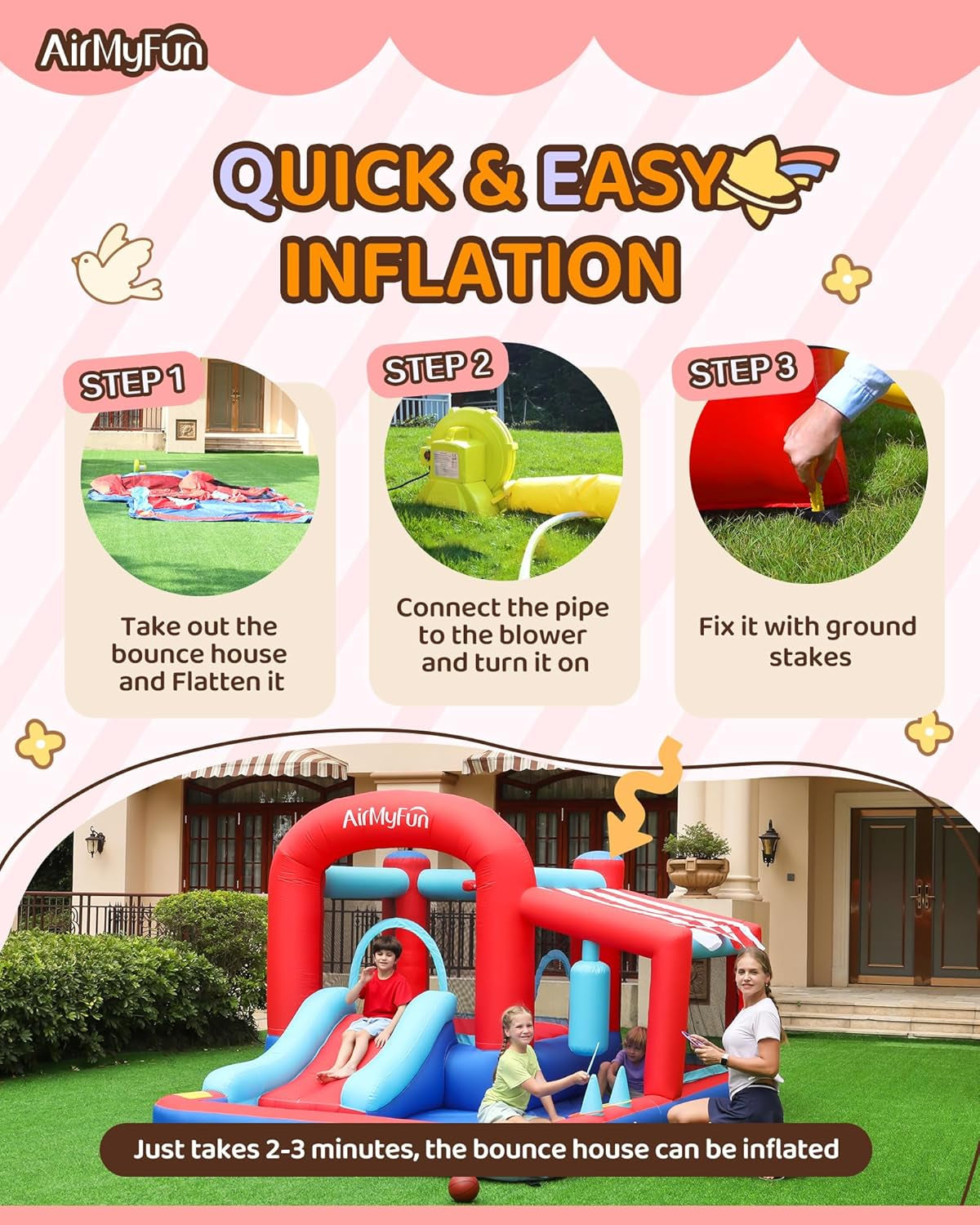 Inflatable Bounce House With Slide Ball Pit Outdoor Play