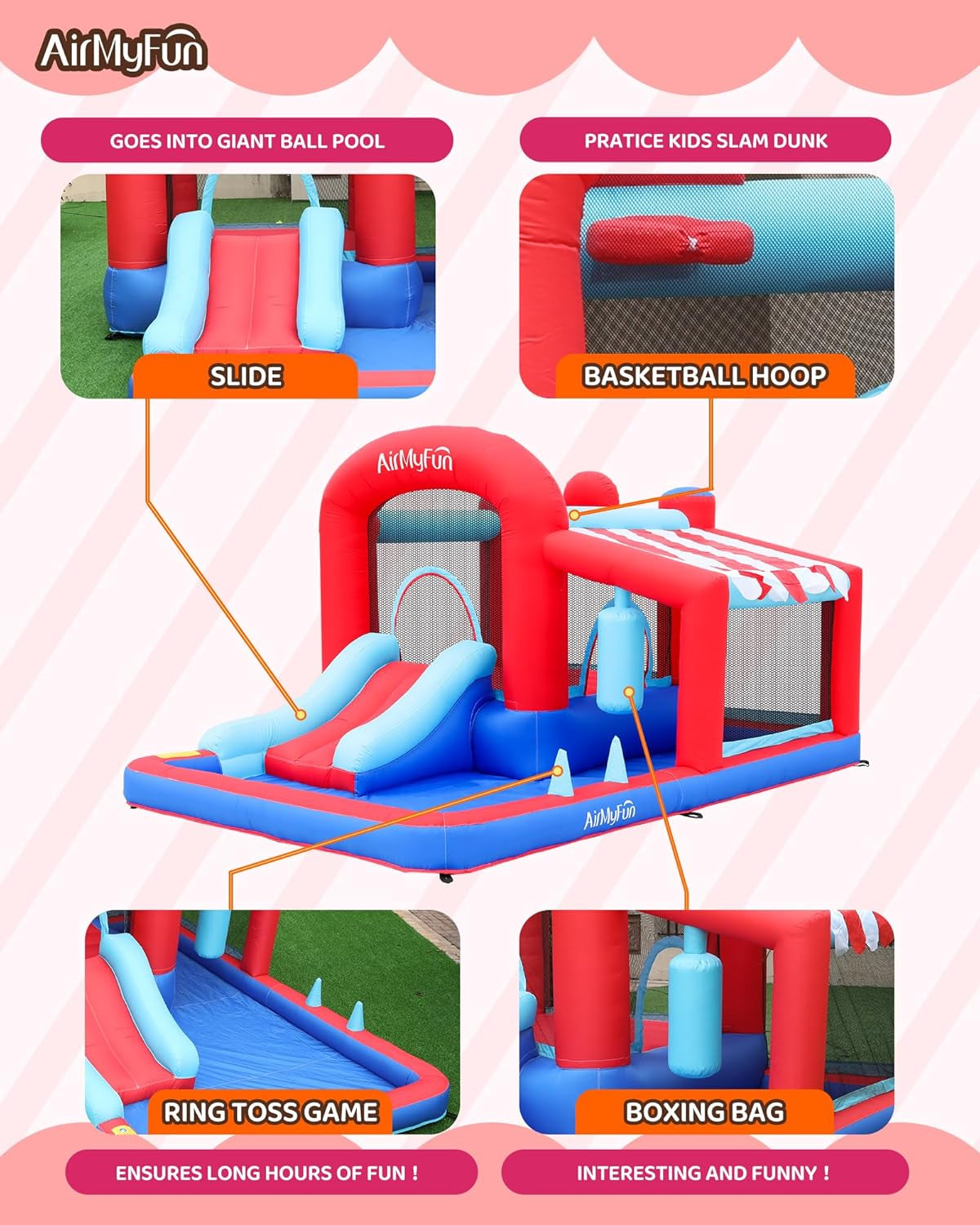 Inflatable Bounce House With Slide Ball Pit Outdoor Play