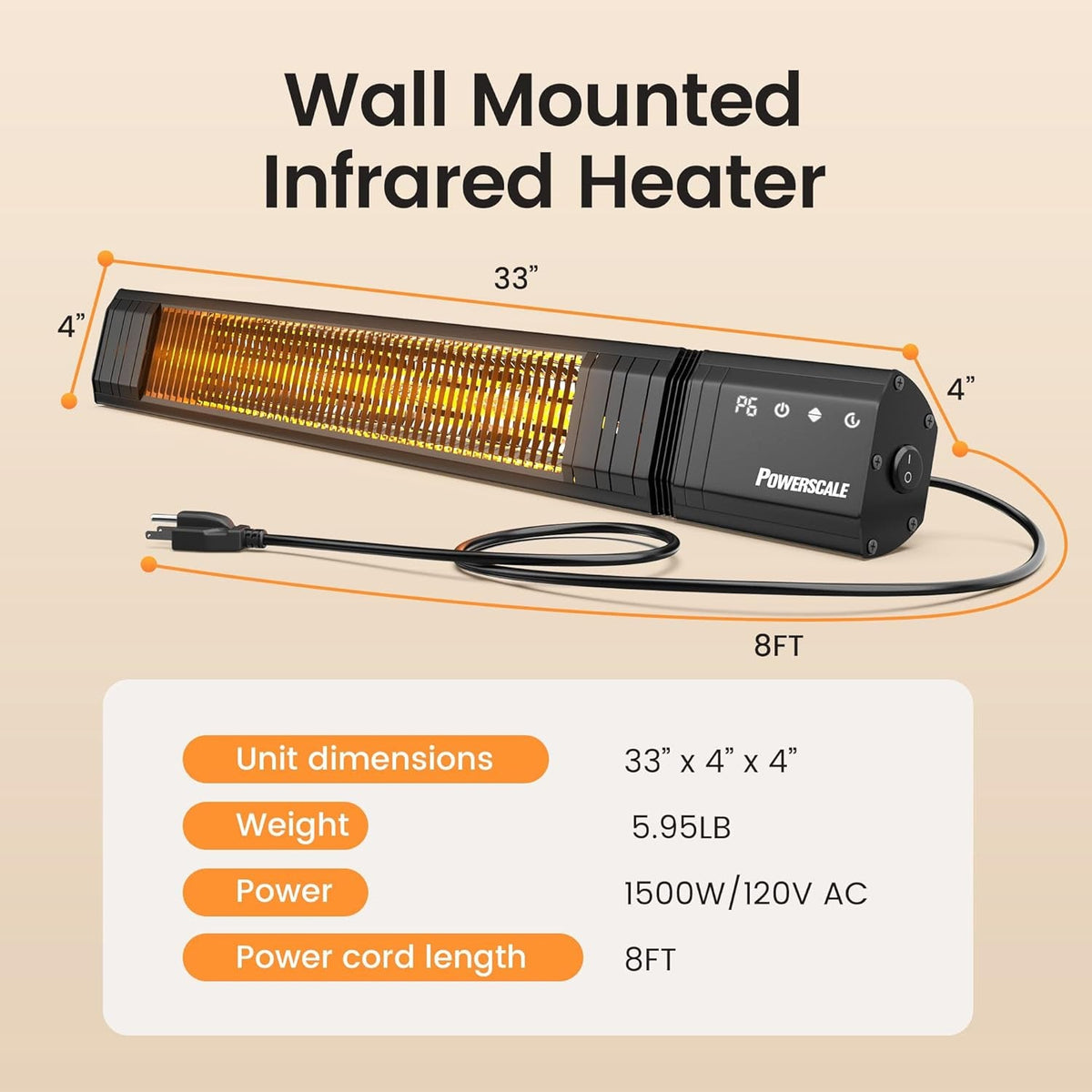 Infrared Patio Heater 1500W IP65 Waterproof Outdoor