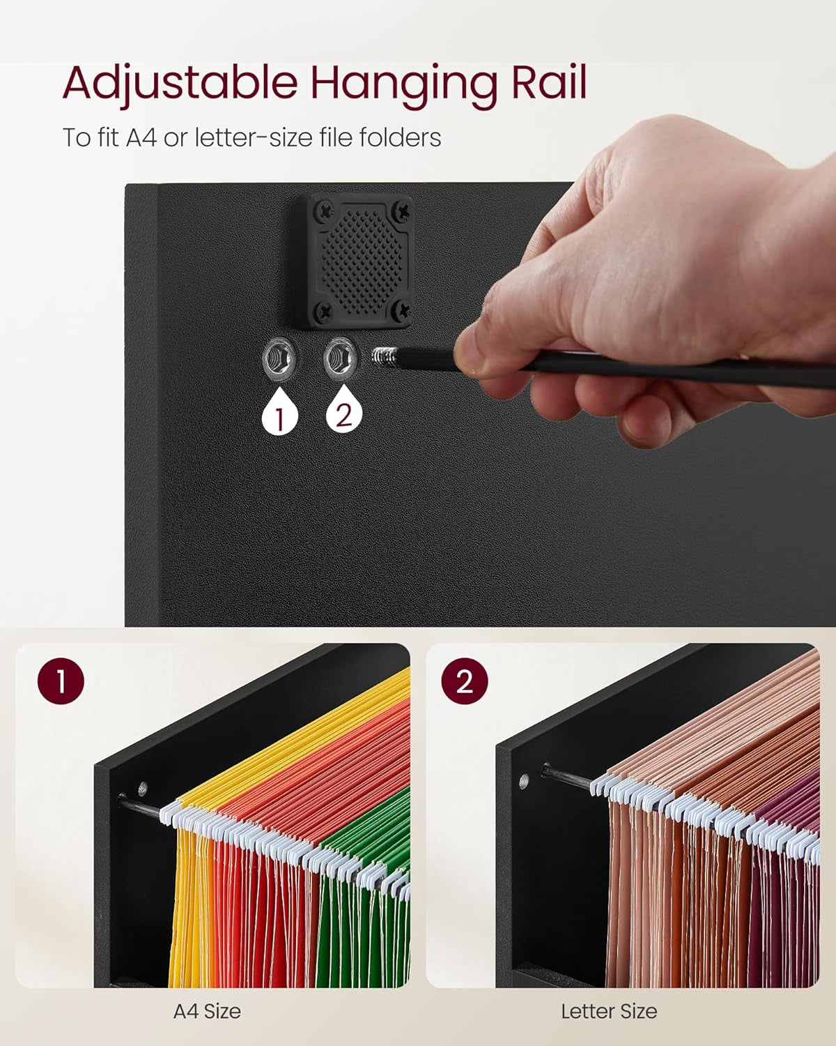 Ink Black 3 Drawer File Cabinet With Lock And Printer Stand For A4 And Letter Size Files
