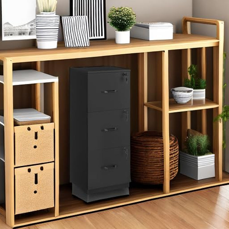 Ink Black 3 Drawer File Cabinet With Lock And Printer Stand For A4 And Letter Size Files