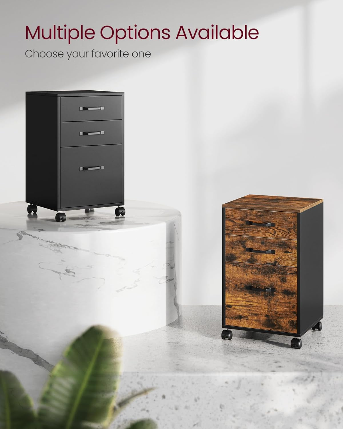 Ink Black 3 Drawer File Cabinet With Wheels For A4 And Letter