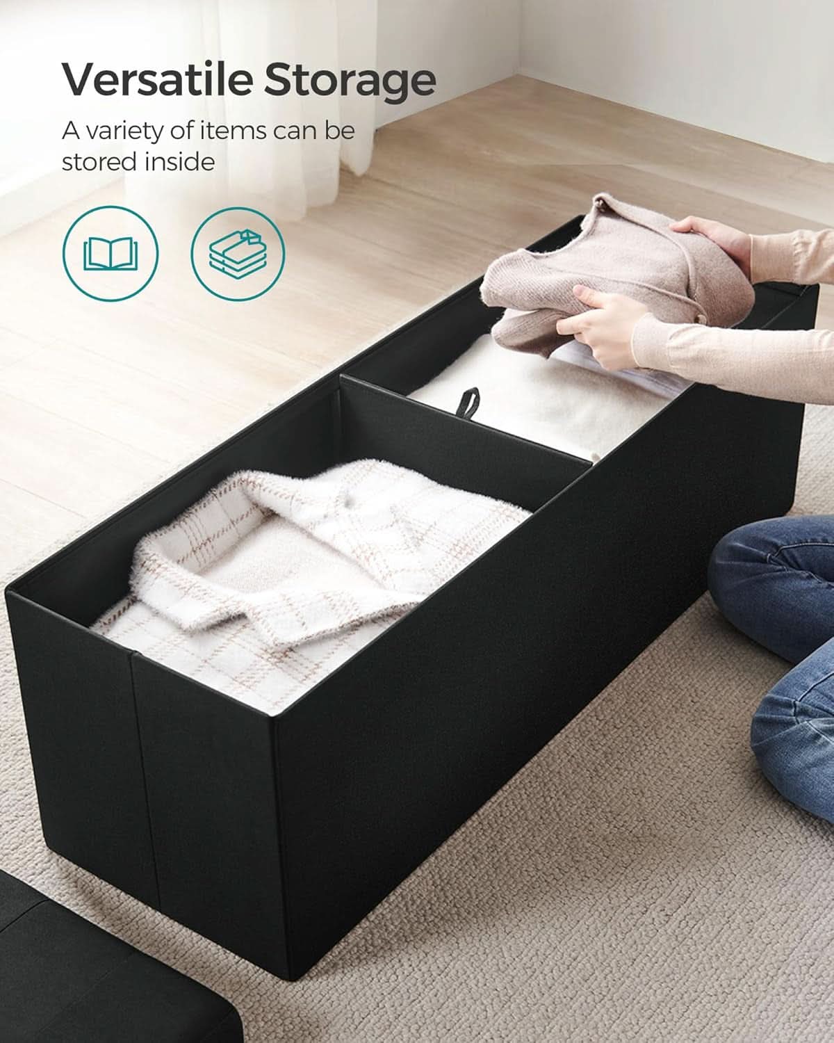 Ink Black 43 Inches Super Ultra Foldable Storage Ottoman