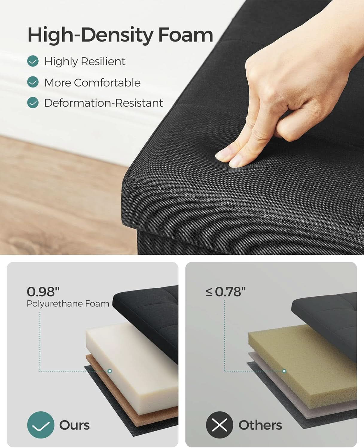 Ink Black 43 Inches Super Ultra Foldable Storage Ottoman