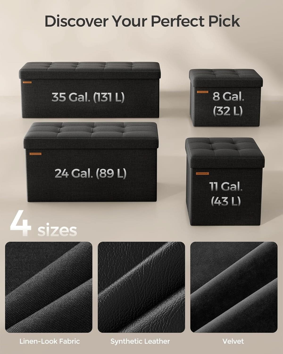 Ink Black 43 Inches Super Ultra Foldable Storage Ottoman