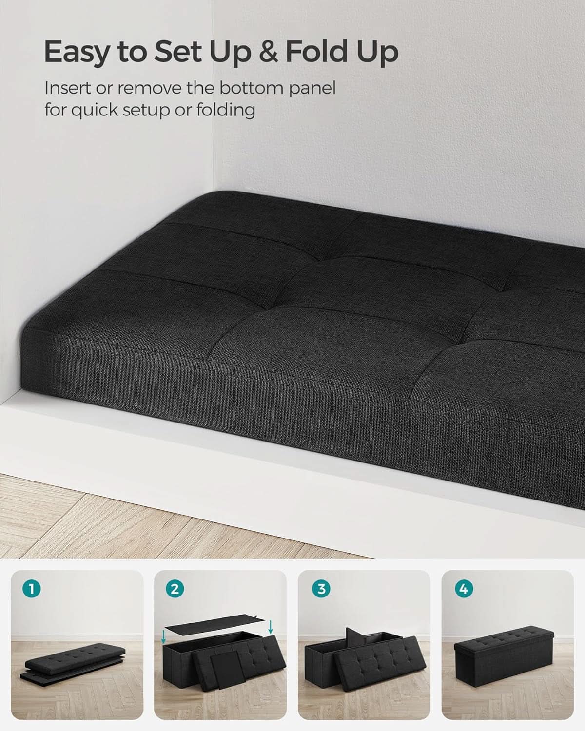 Ink Black 43 Inches Super Ultra Foldable Storage Ottoman