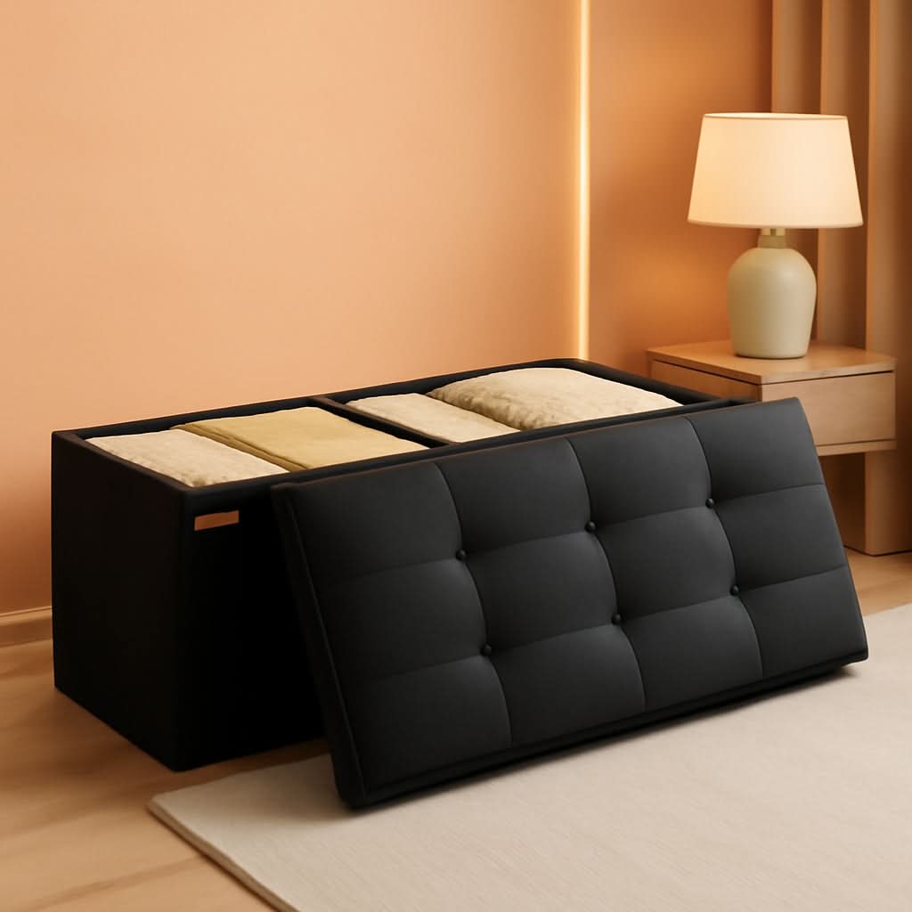 Ink Black 43 Inches Super Ultra Foldable Storage Ottoman