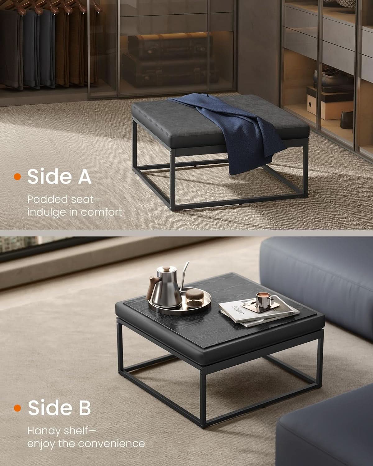 Ink Black Modular Ottoman Coffee Table Reversible Top