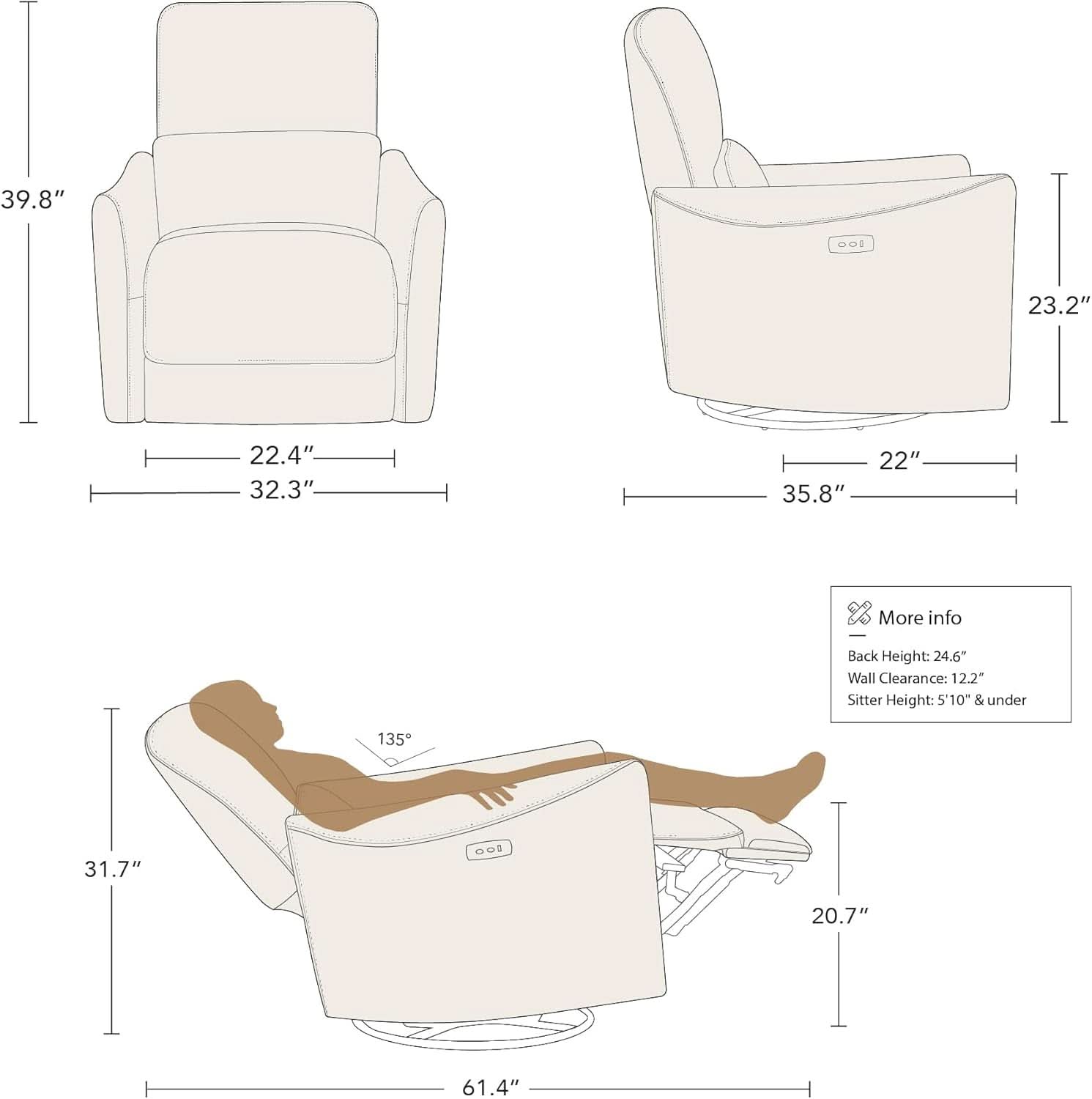 Ink Blue Power Swivel Glider Recliner With USB Charging