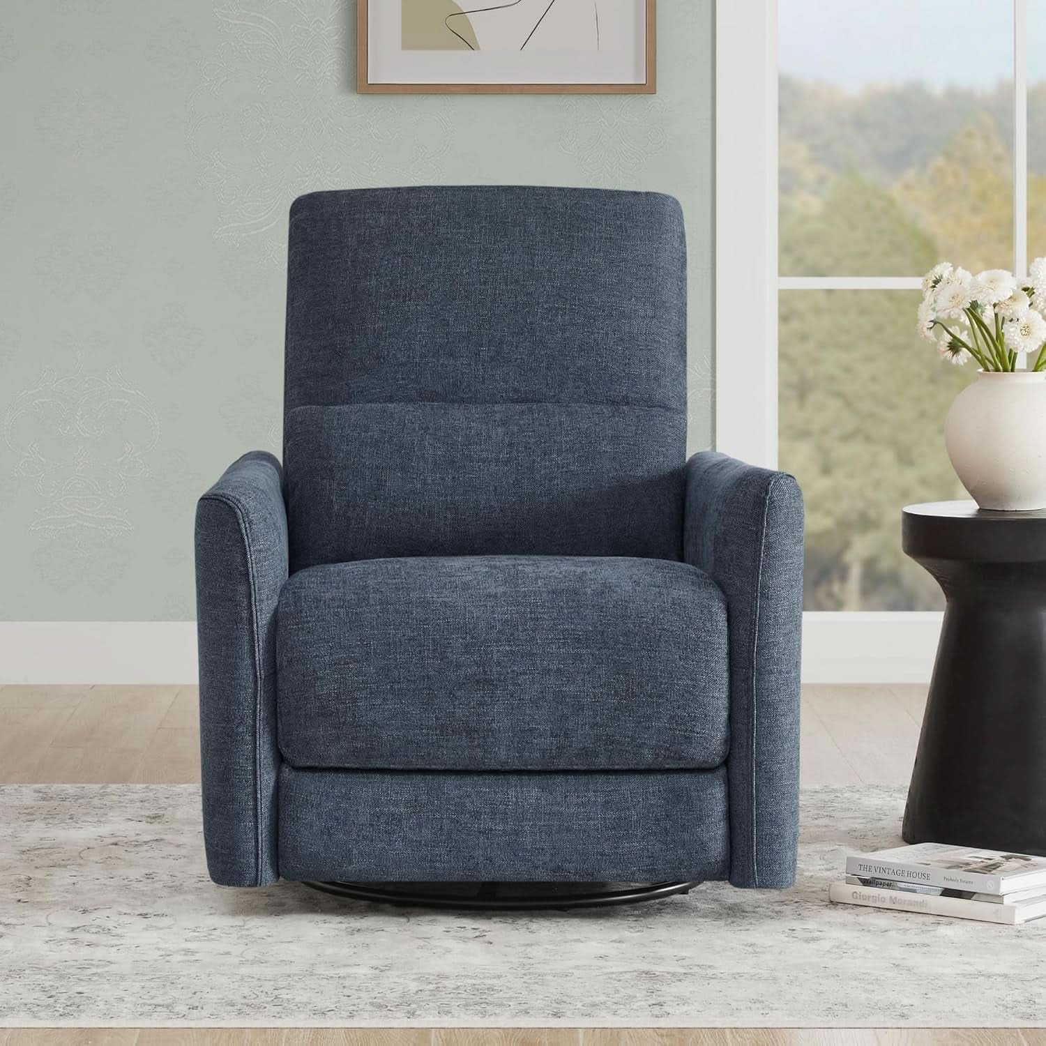 Ink Blue Power Swivel Glider Recliner With USB Charging