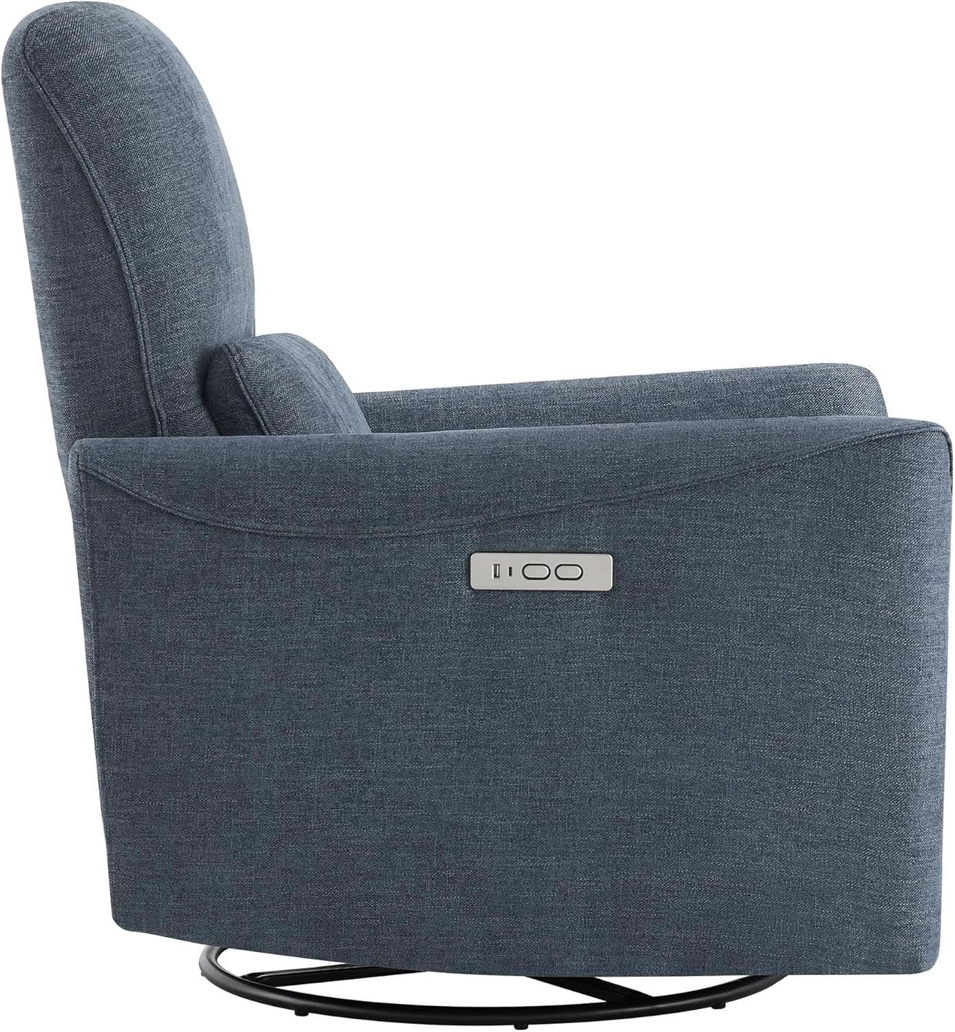 Ink Blue Power Swivel Glider Recliner With USB Charging