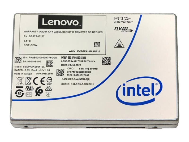 Intel P5600 Mainstream - SSD - 1.6 TB - hot-swap - 2.5 - U.2 PCIe 4.0 x4 (NVMe) - for ThinkAgile MX3330-F Appliance;