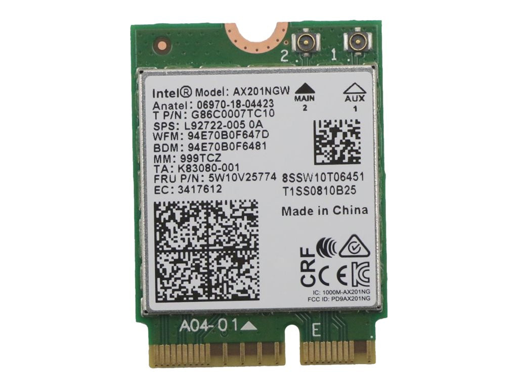 Intel Wi-Fi 6 AX201 - Network adapter - M.2 Card - 802.11ax, Bluetooth 5.2 - FRU - for ThinkCentre M70a Gen 3; M70q Gen