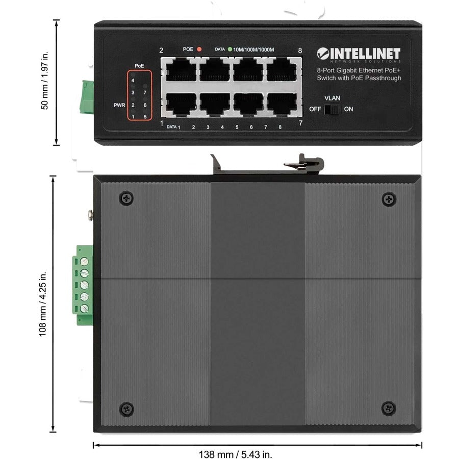 Intellinet 8-Port Gigabit Ethernet PoE+ Switch with PoE Passthrough - 8 Ports - 2 Layer