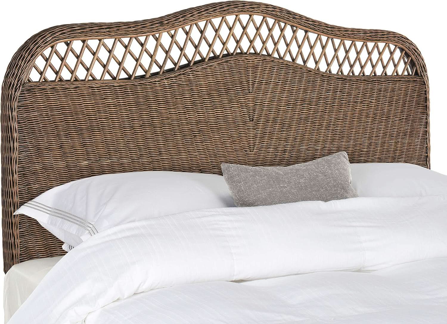 Intricately Woven Brown Rattan Queen Size Headboard
