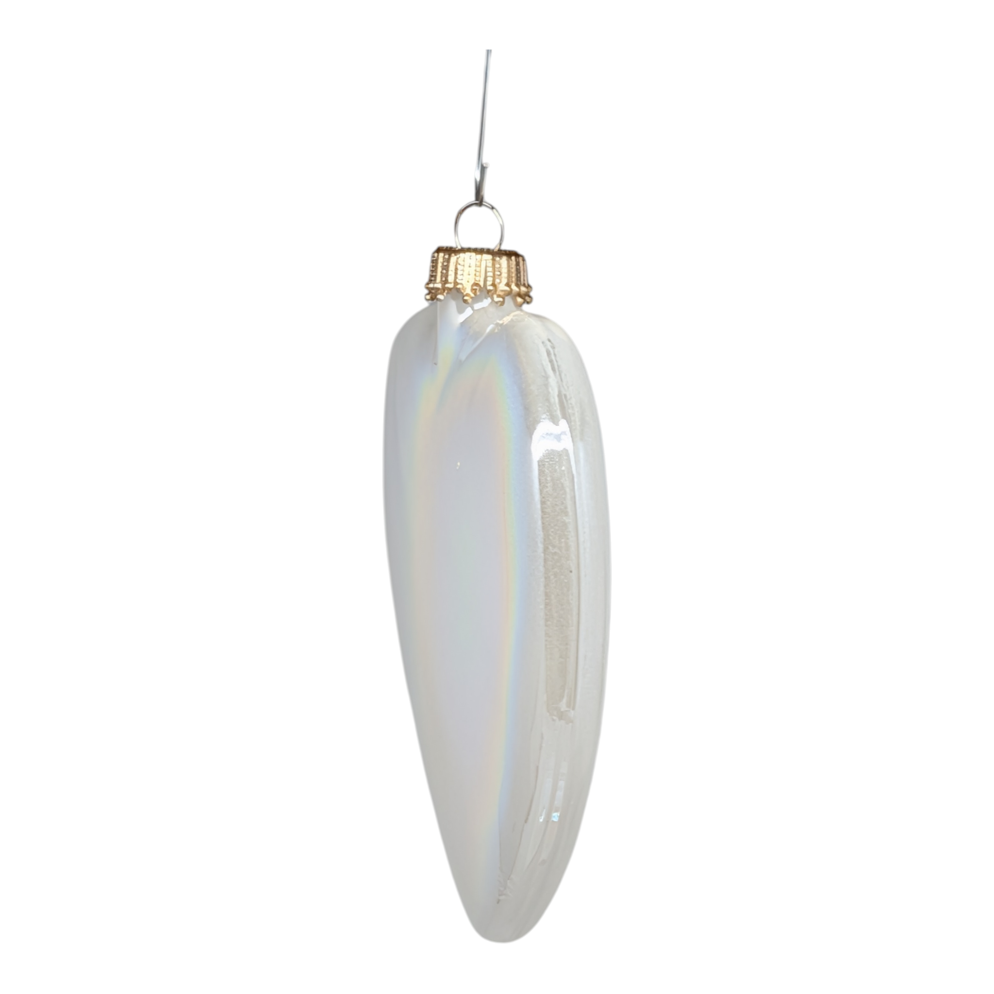 Iridized “Pearl White” Glass Heart Ornaments – Set of Two