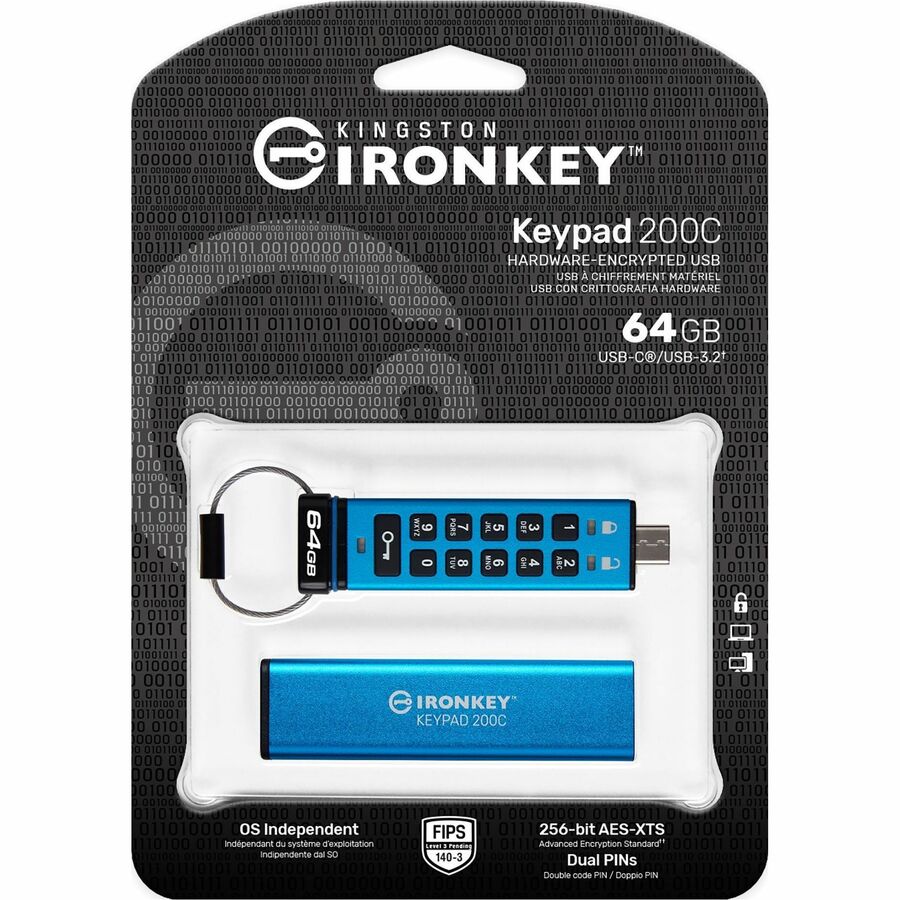 IronKey Keypad 200 64GB USB 3.2 (Gen 1) Type C Flash Drive - 64 GB - USB 3.2 (Gen 1) Type
