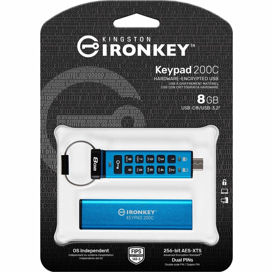IronKey Keypad 200 8GB USB 3.2 (Gen 1) Type C Flash Drive - 8 GB - USB 3.2 (Gen 1) Type C