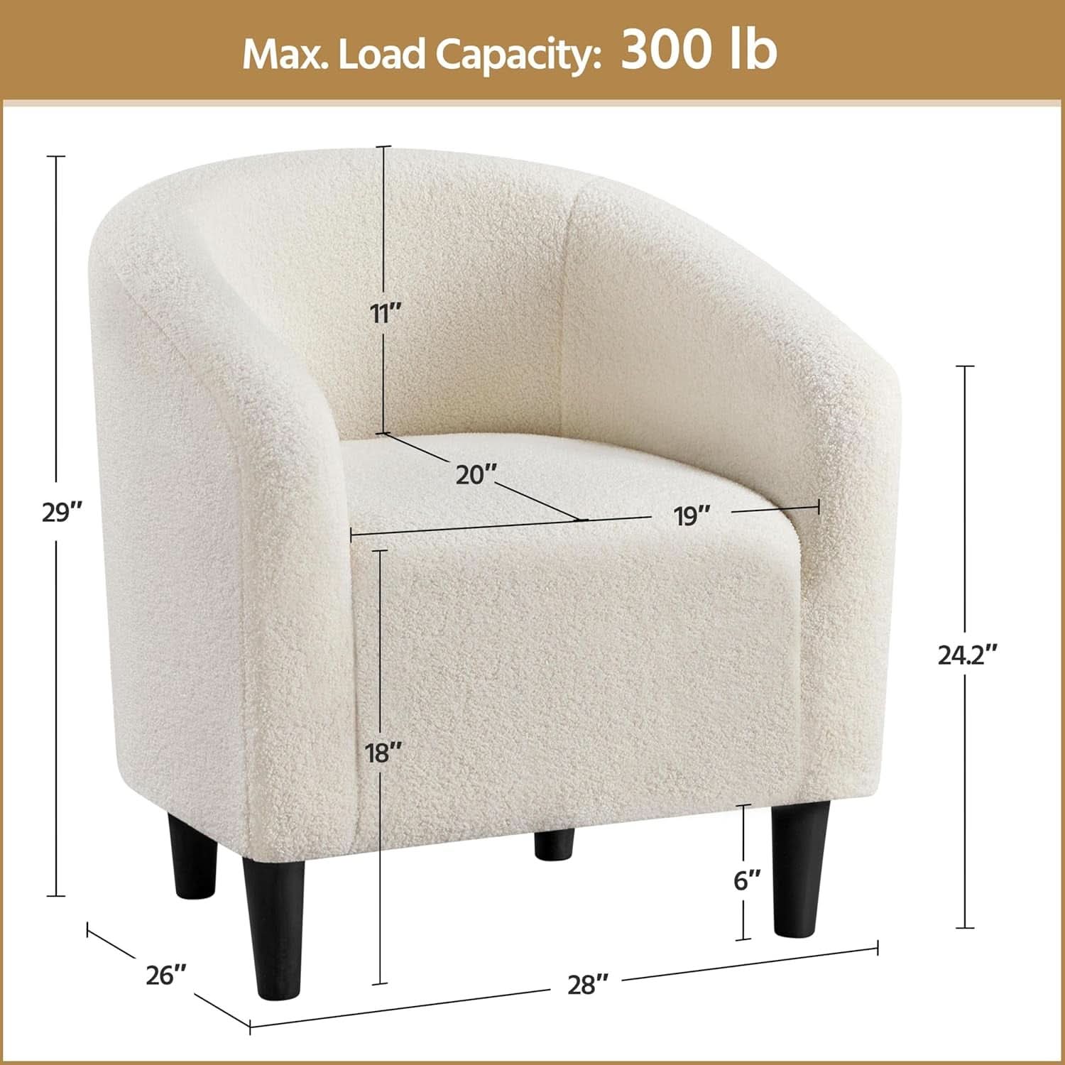 Ivory Barrel Chairs Boucle Living Room Duo Two Piece Set