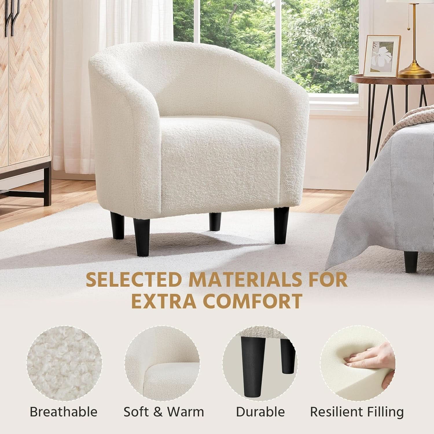 Ivory Barrel Chairs Boucle Living Room Duo Two Piece Set