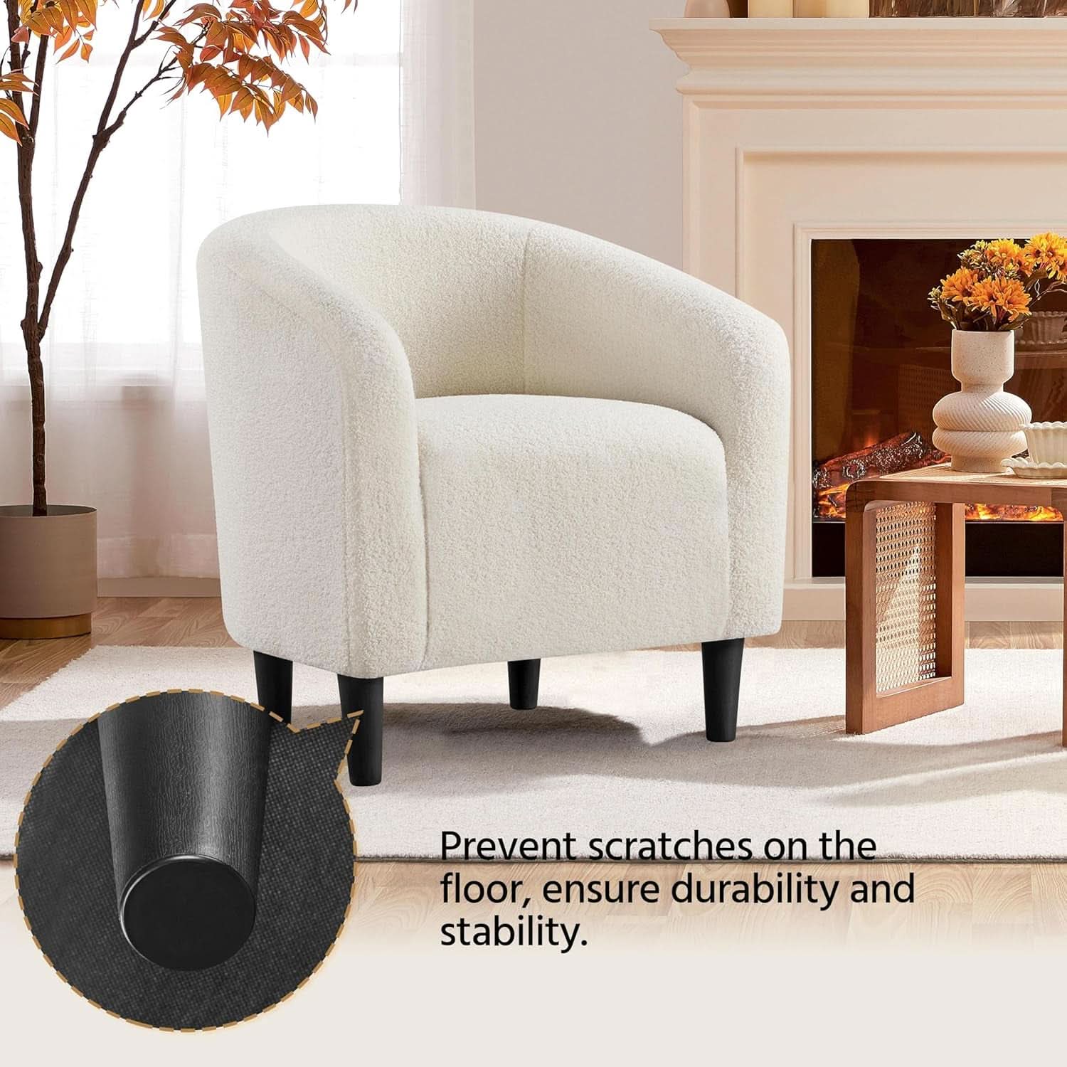 Ivory Barrel Chairs Boucle Living Room Duo Two Piece Set