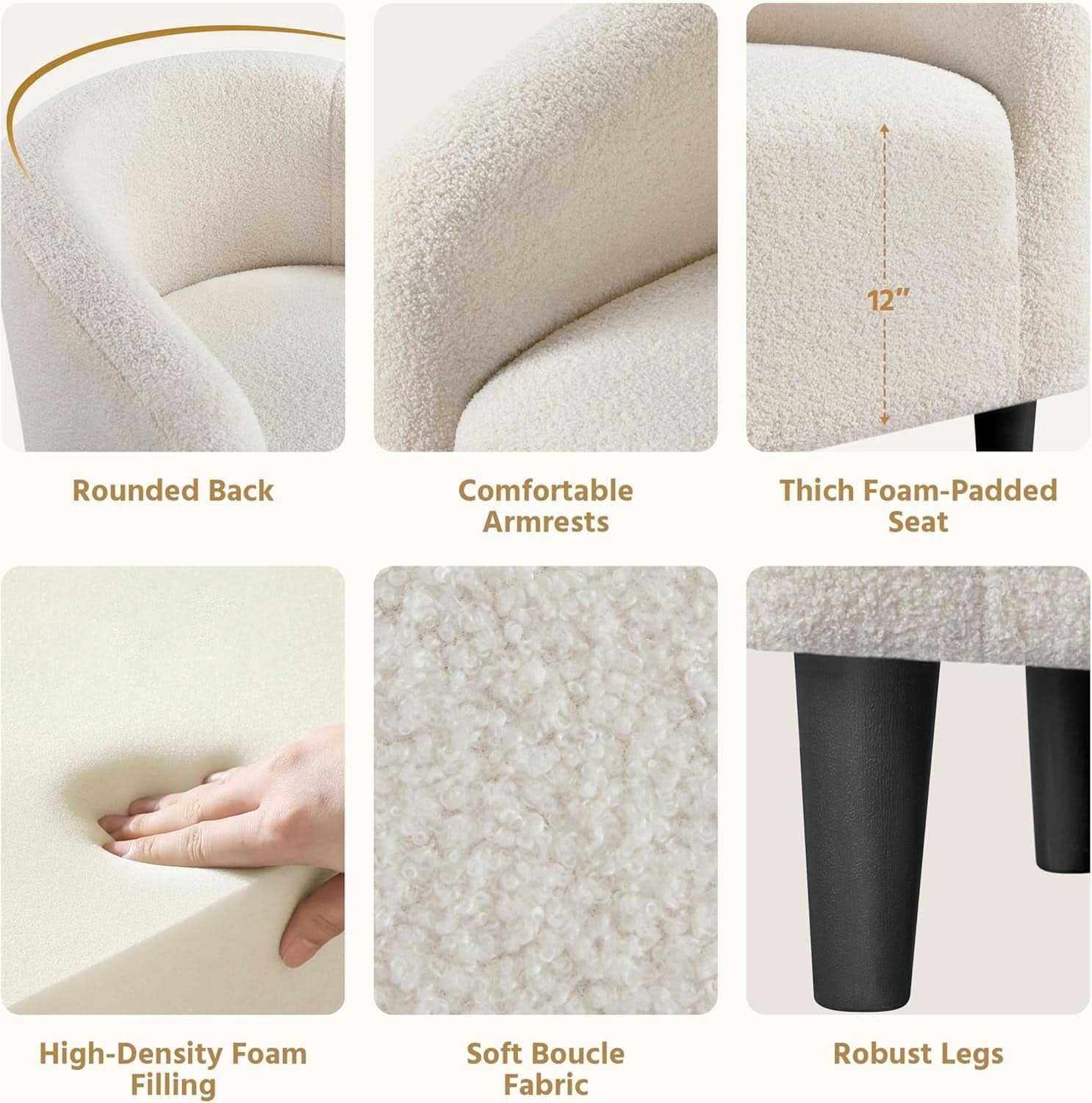 Ivory Barrel Chairs Boucle Living Room Duo Two Piece Set