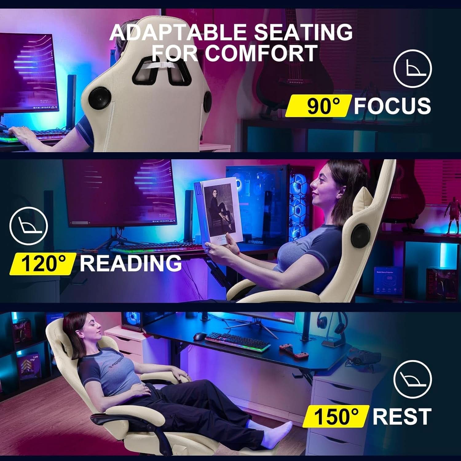 Ivory Bluetooth Speaker Gaming Chair With Footrest