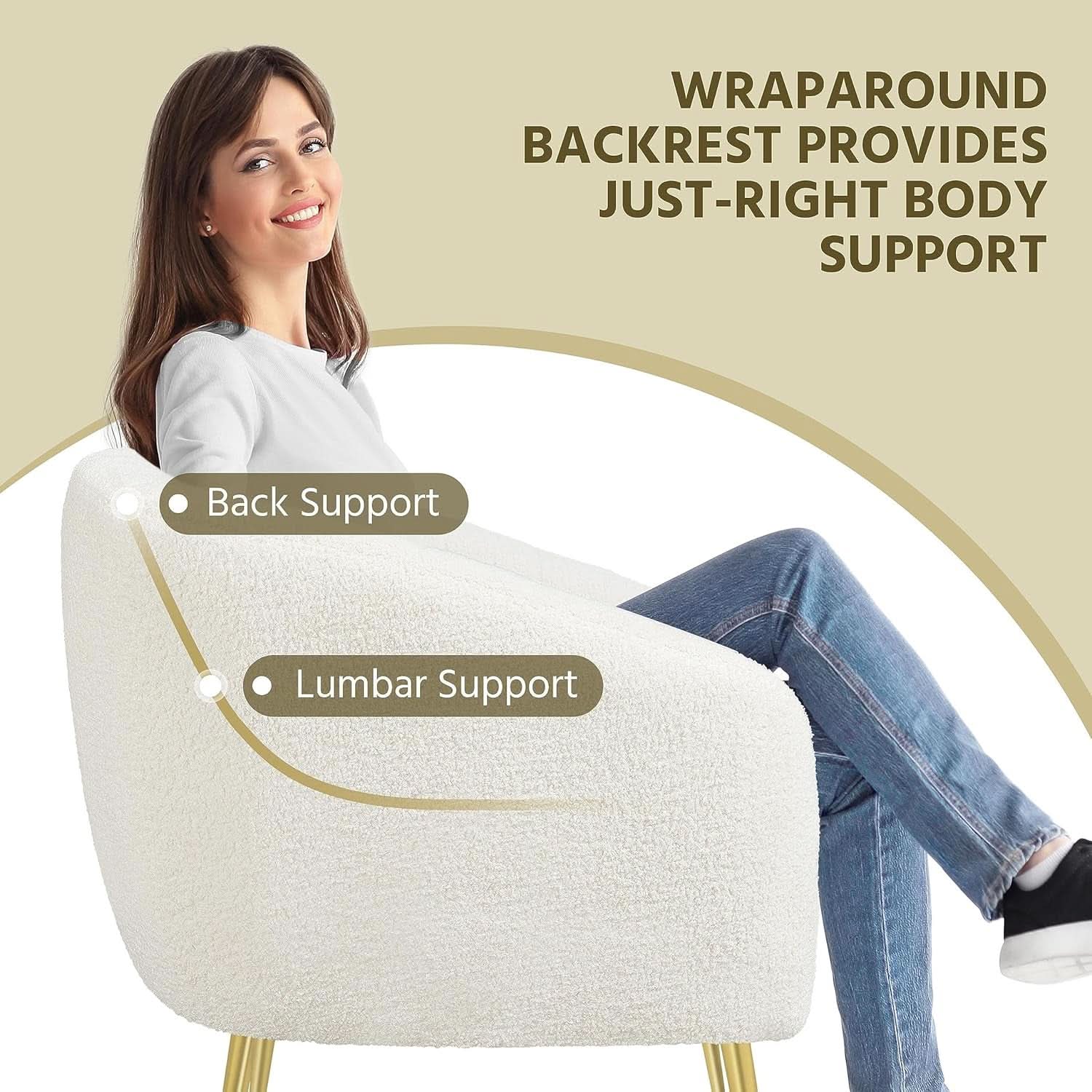 Ivory Boucle Upholstered Accent Chair Removable Cushion
