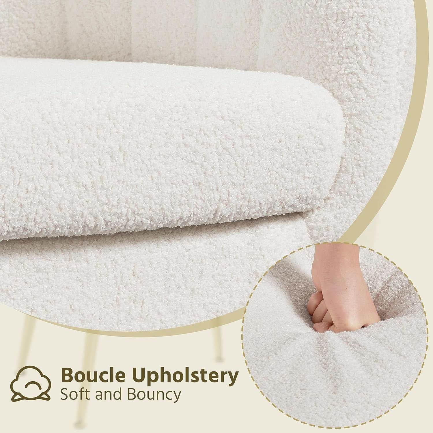 Ivory Boucle Upholstered Accent Chair Removable Cushion