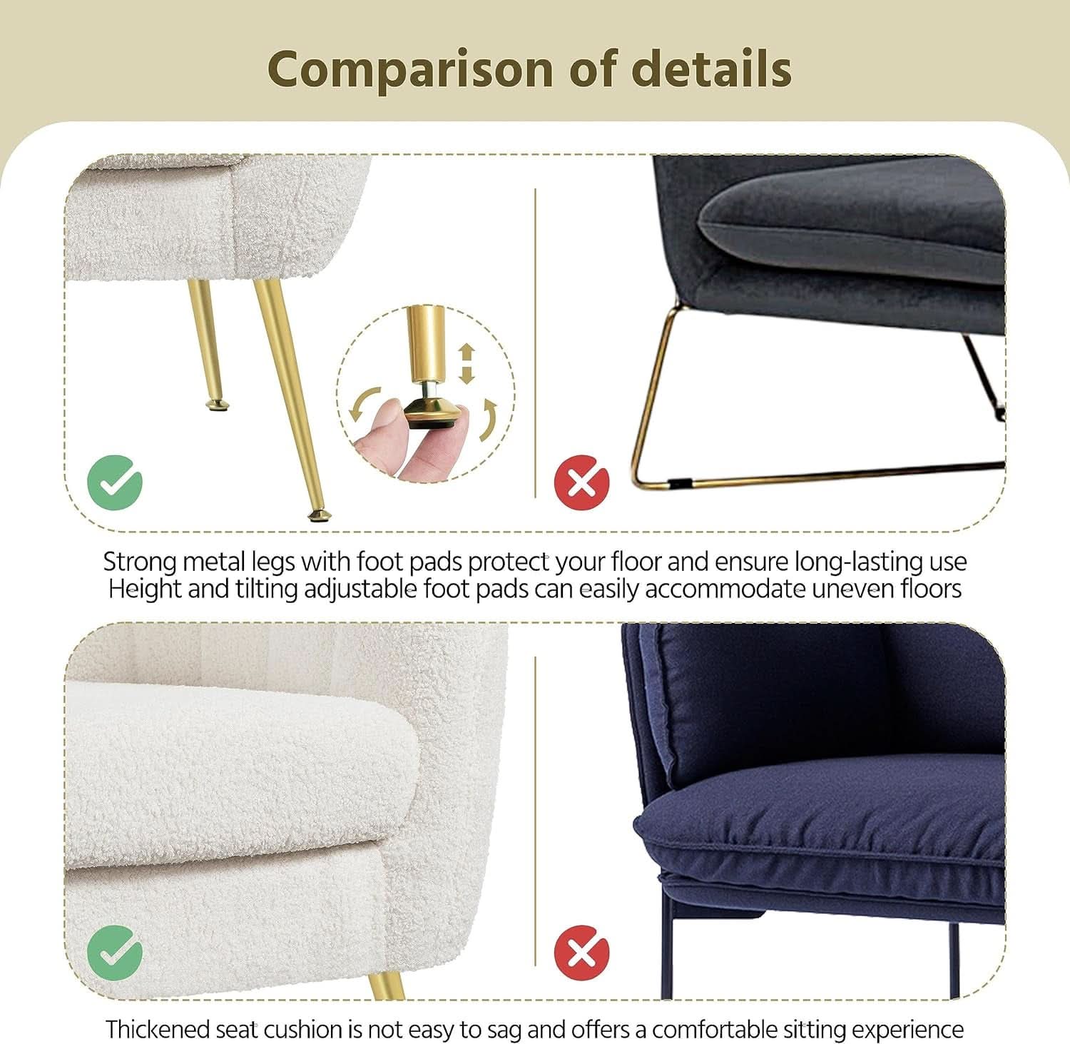 Ivory Boucle Upholstered Accent Chair Removable Cushion