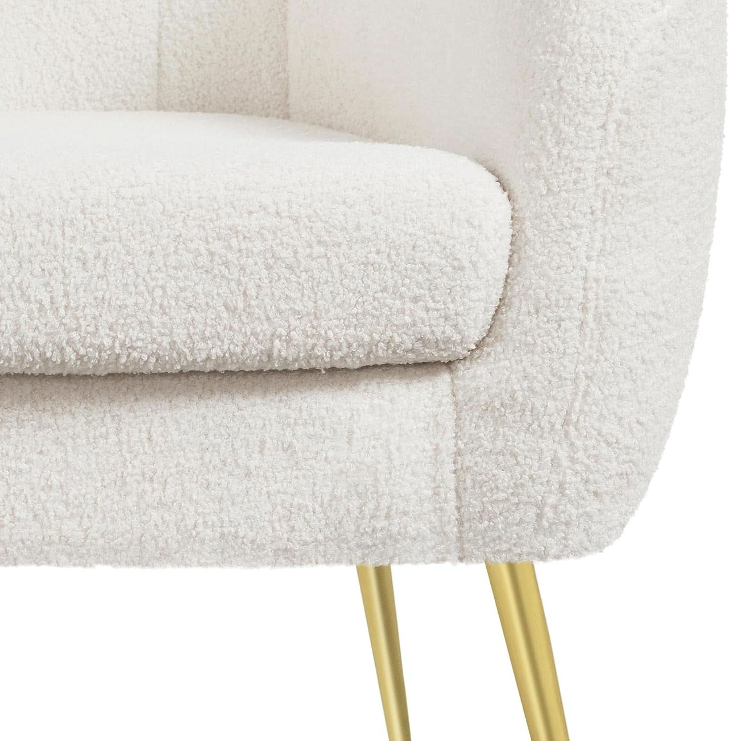 Ivory Boucle Upholstered Accent Chair Removable Cushion