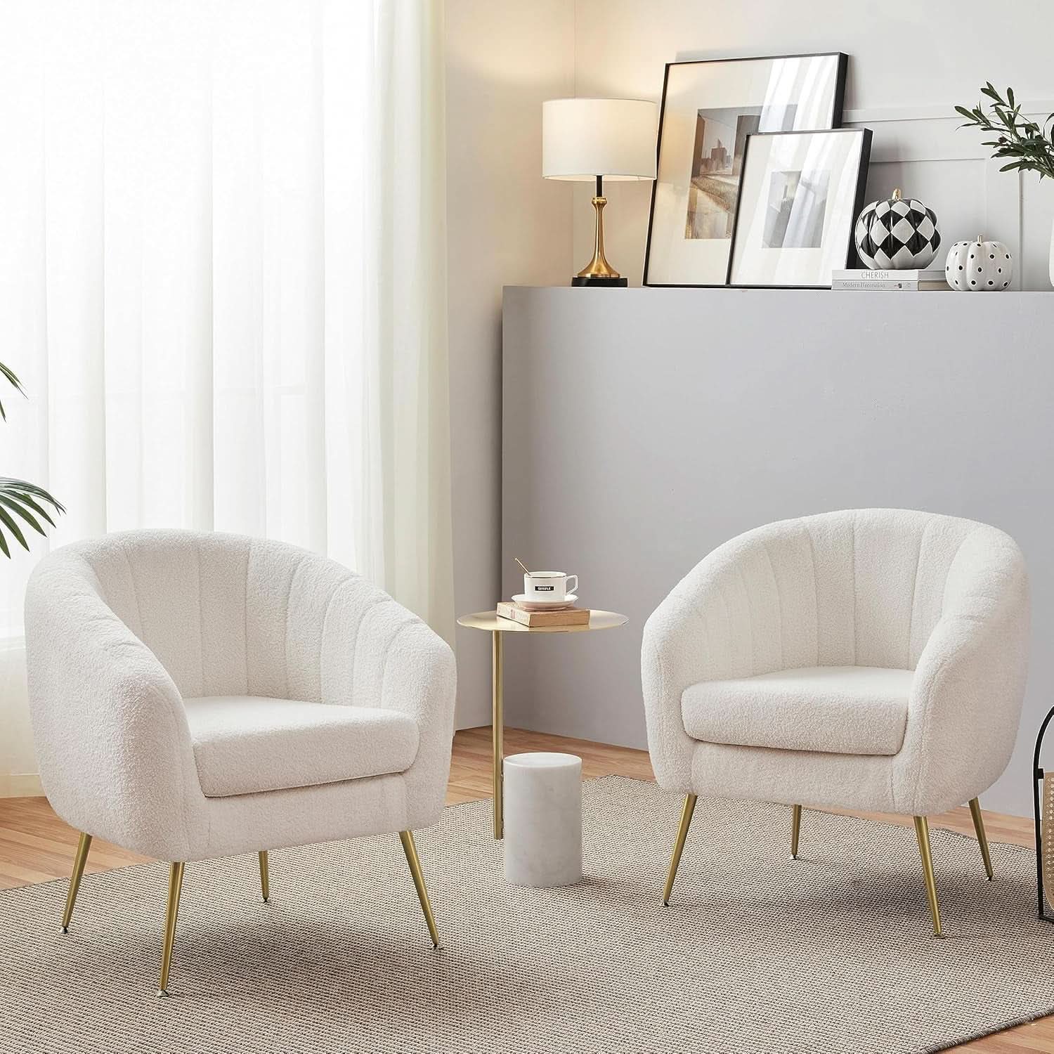 Ivory Boucle Upholstered Accent Chair Removable Cushion